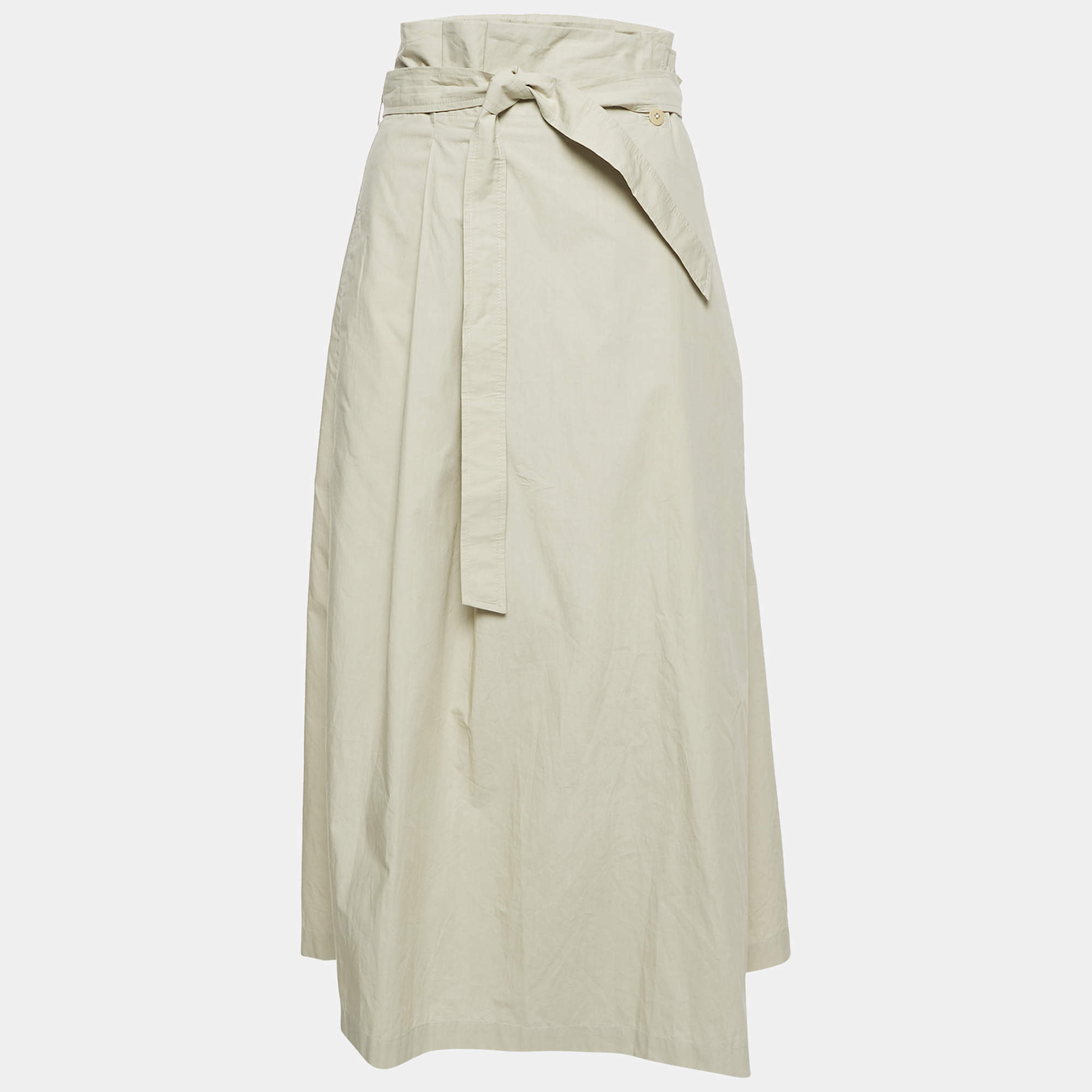 Pre Owned Weekend Max Mara Sage Green Cotton Pleated Wrap Skirt M
