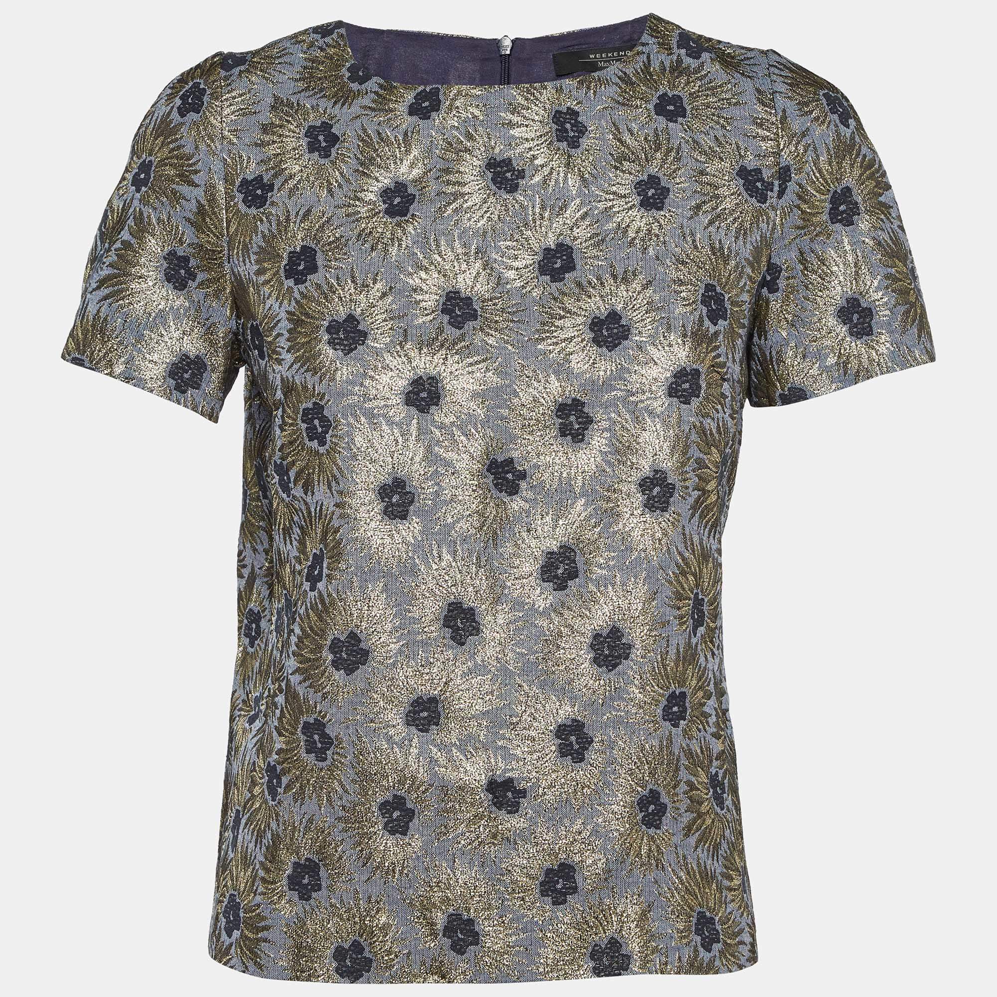 Weekend Max Mara Grey/Gold Floral Brocade Blouse M
