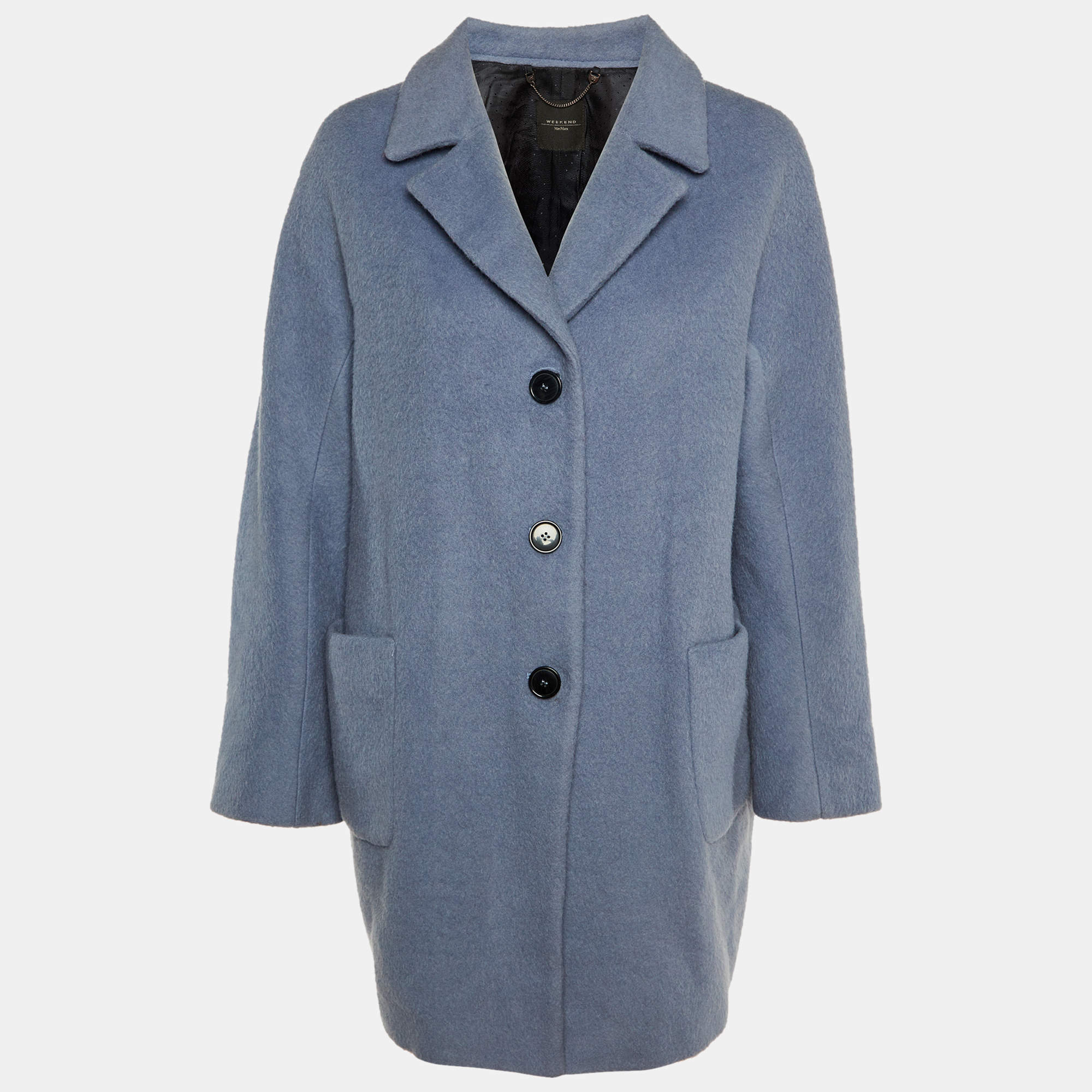 Weekend Max Mara Pale Blue Wool Button Front Coat L