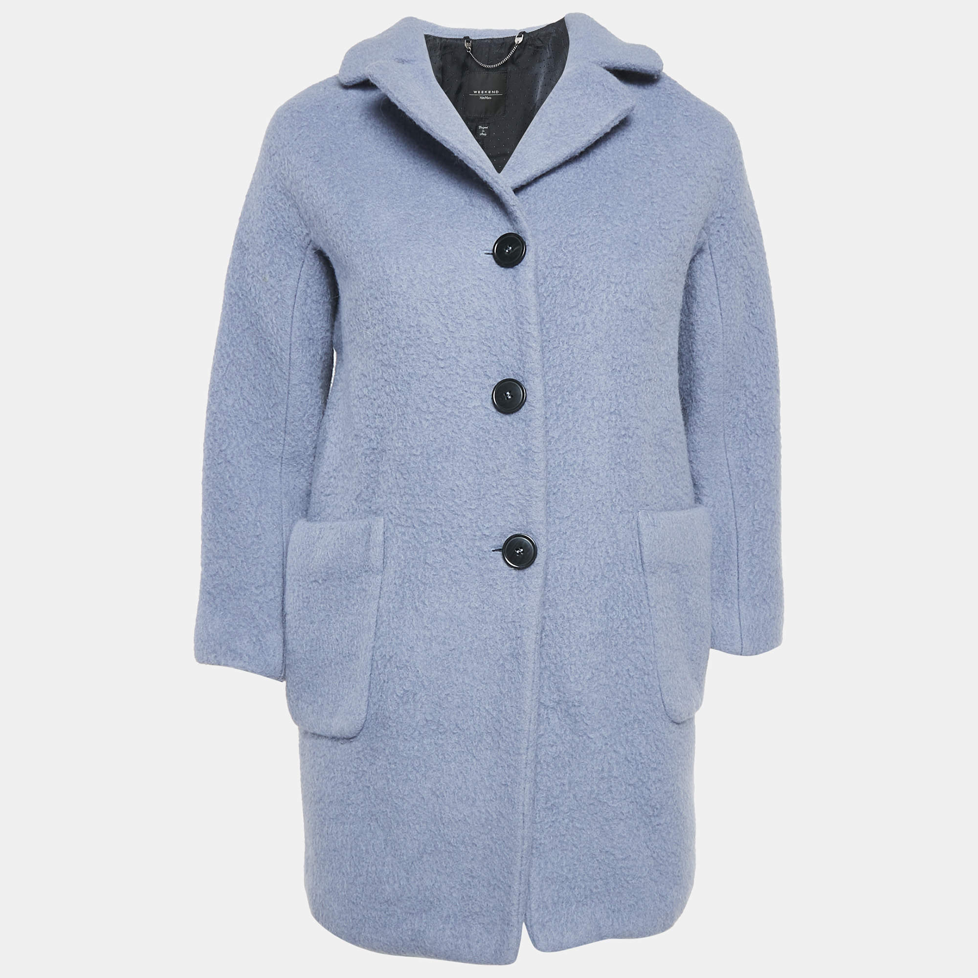Weekend Max Mara Blue Wool Button Front Oversized Coat S