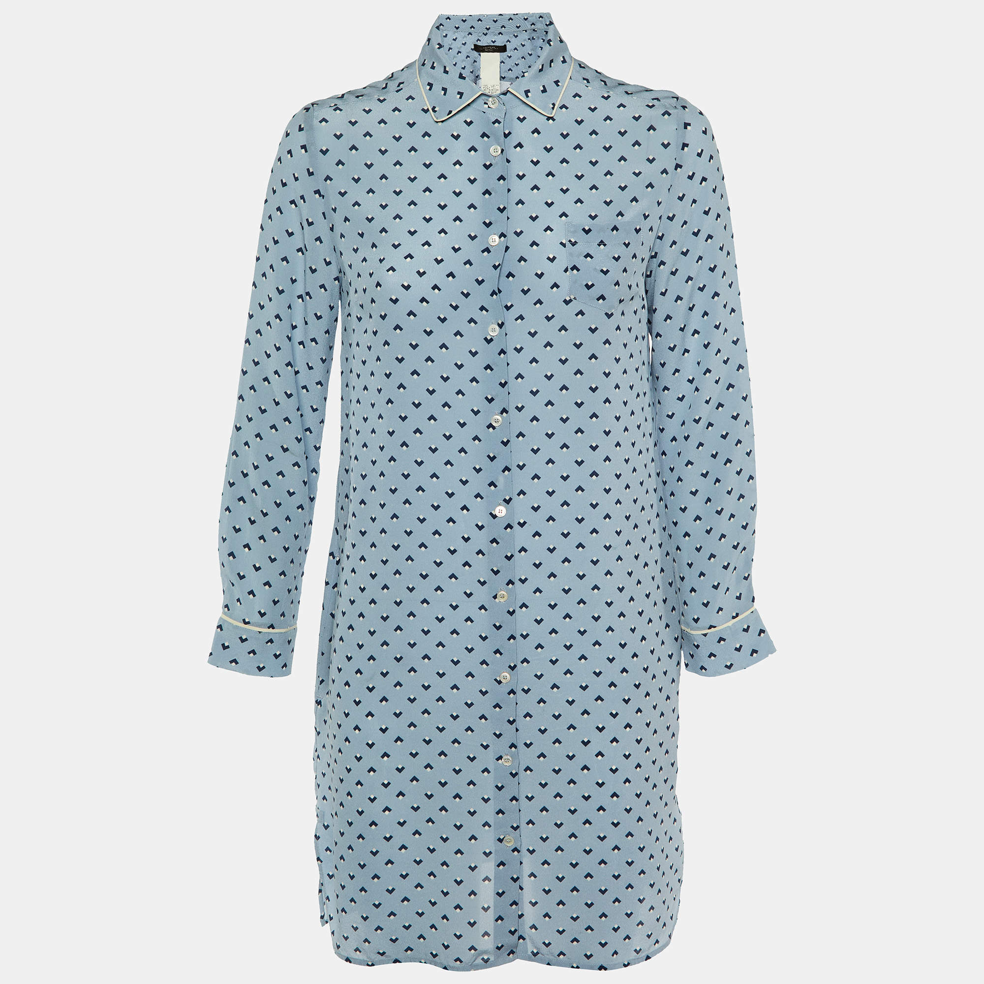 Weekend Max Mara Blue Geometric Print Silk Shirt Dress S