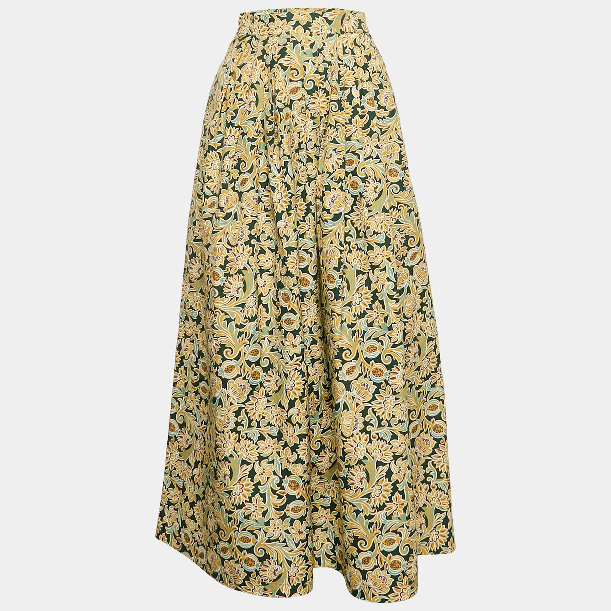 Weekend Max Mara Green/Multicolor Floral Print Pleated Long Skirt M