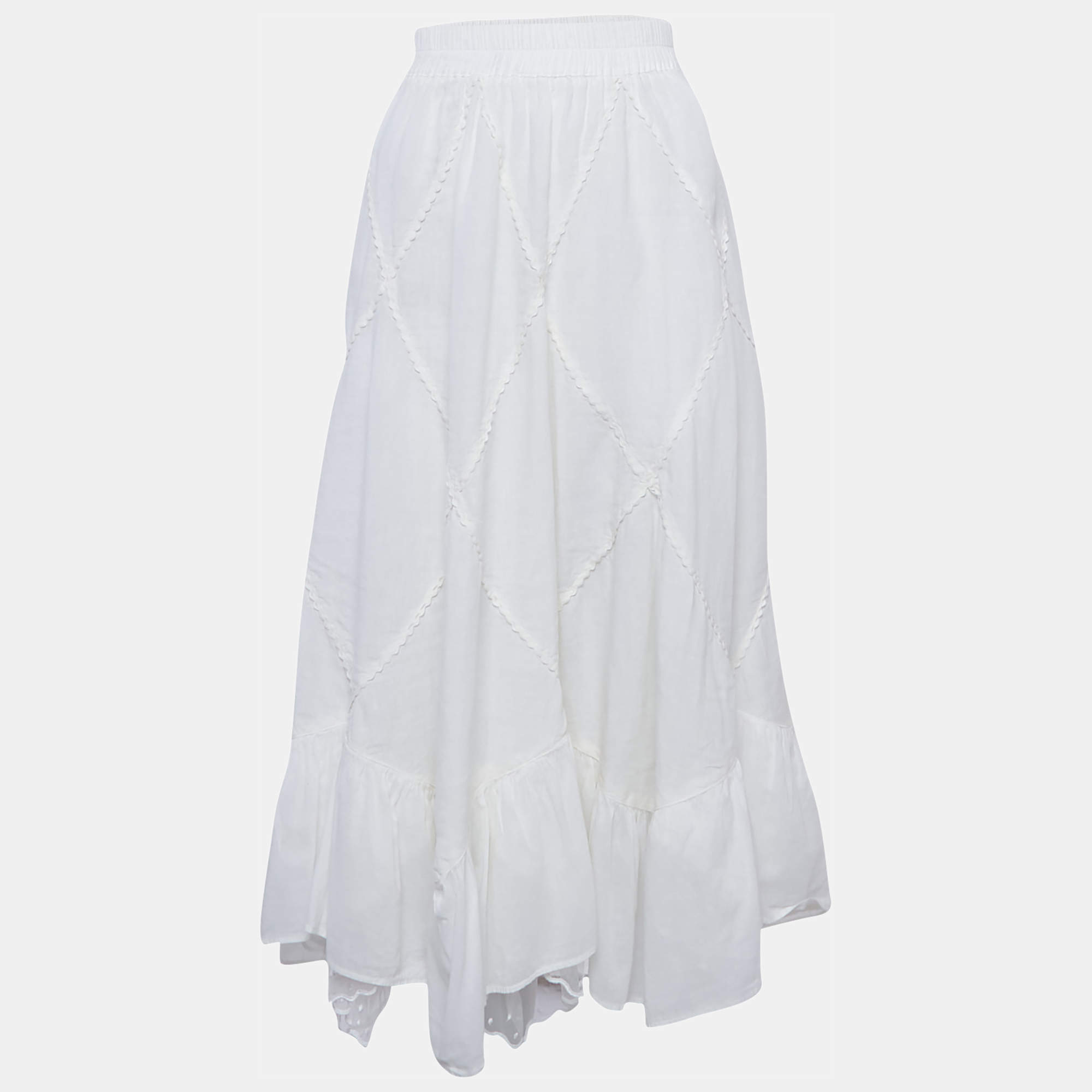 Weekend Max Mara White Linen Lace Trimmed Long Skirt M