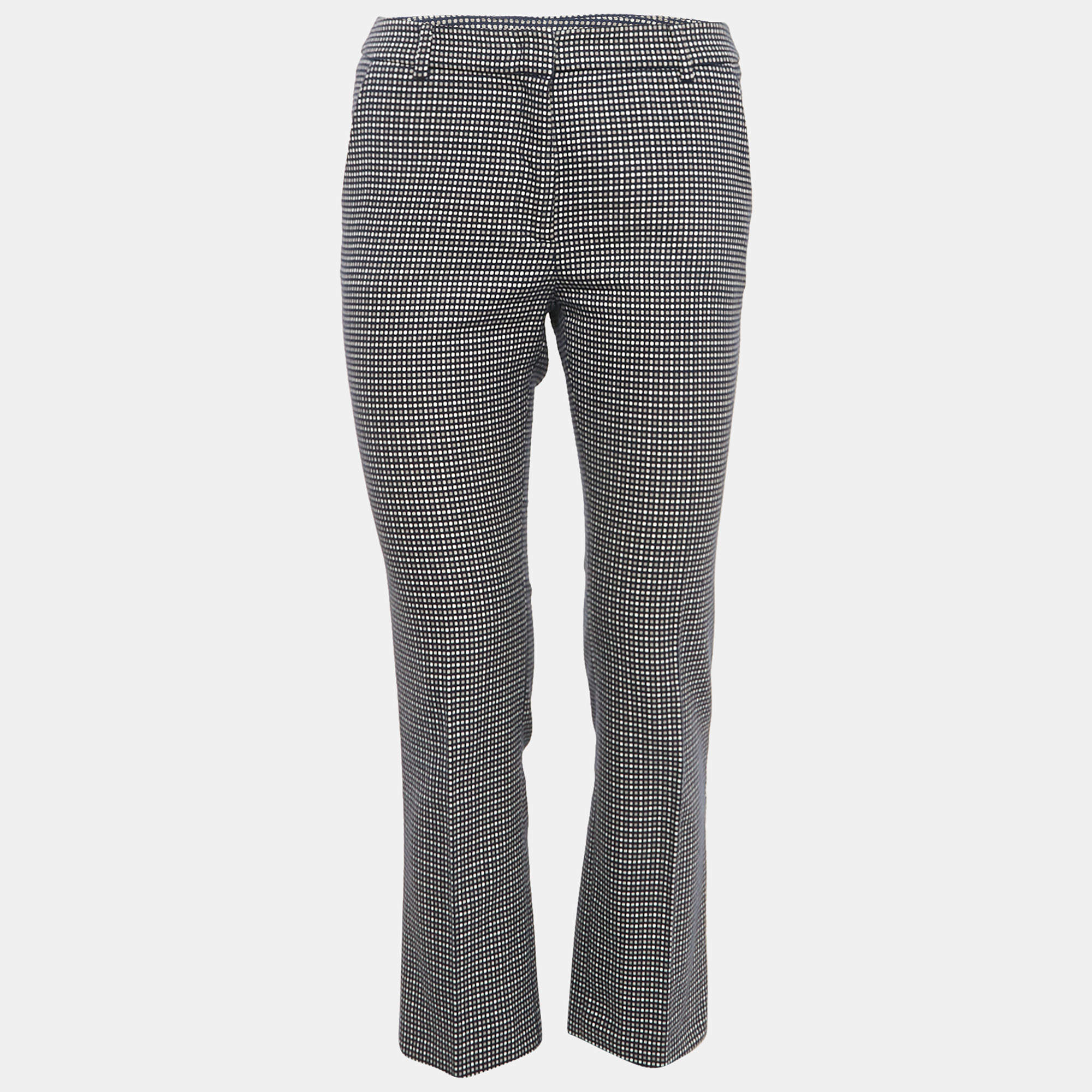 Weekend Max Mara Navy Blue Patterned Cotton Trousers S