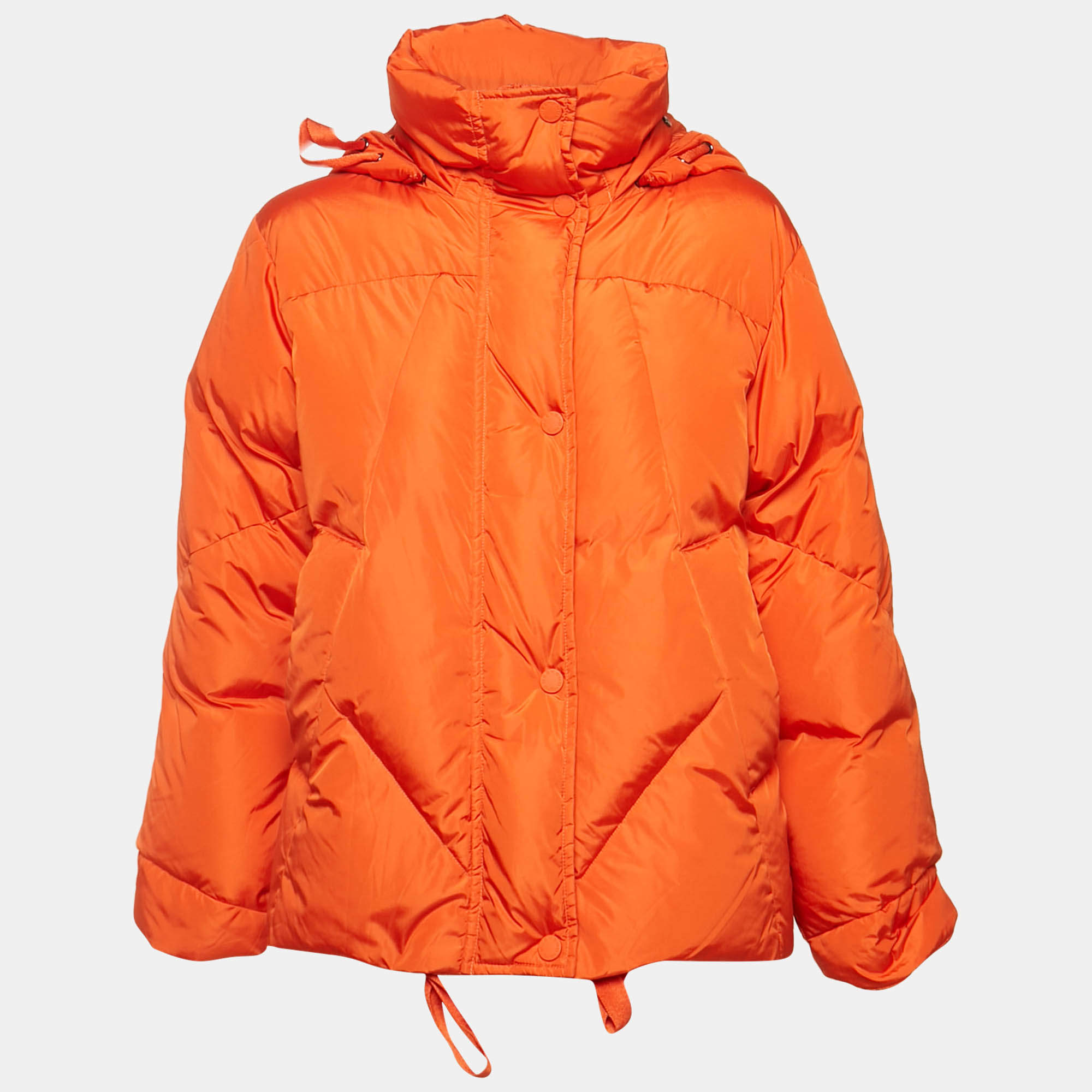 Weekend Max Mara Orange Nylon Detachable Hood Quilted Down Jacket S