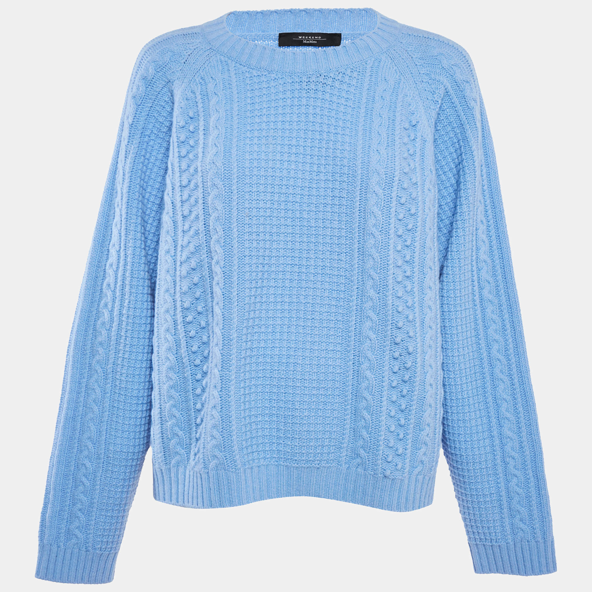 Weekend Max Mara Blue Wool Cable Knit Full Sleeve Sweater XL