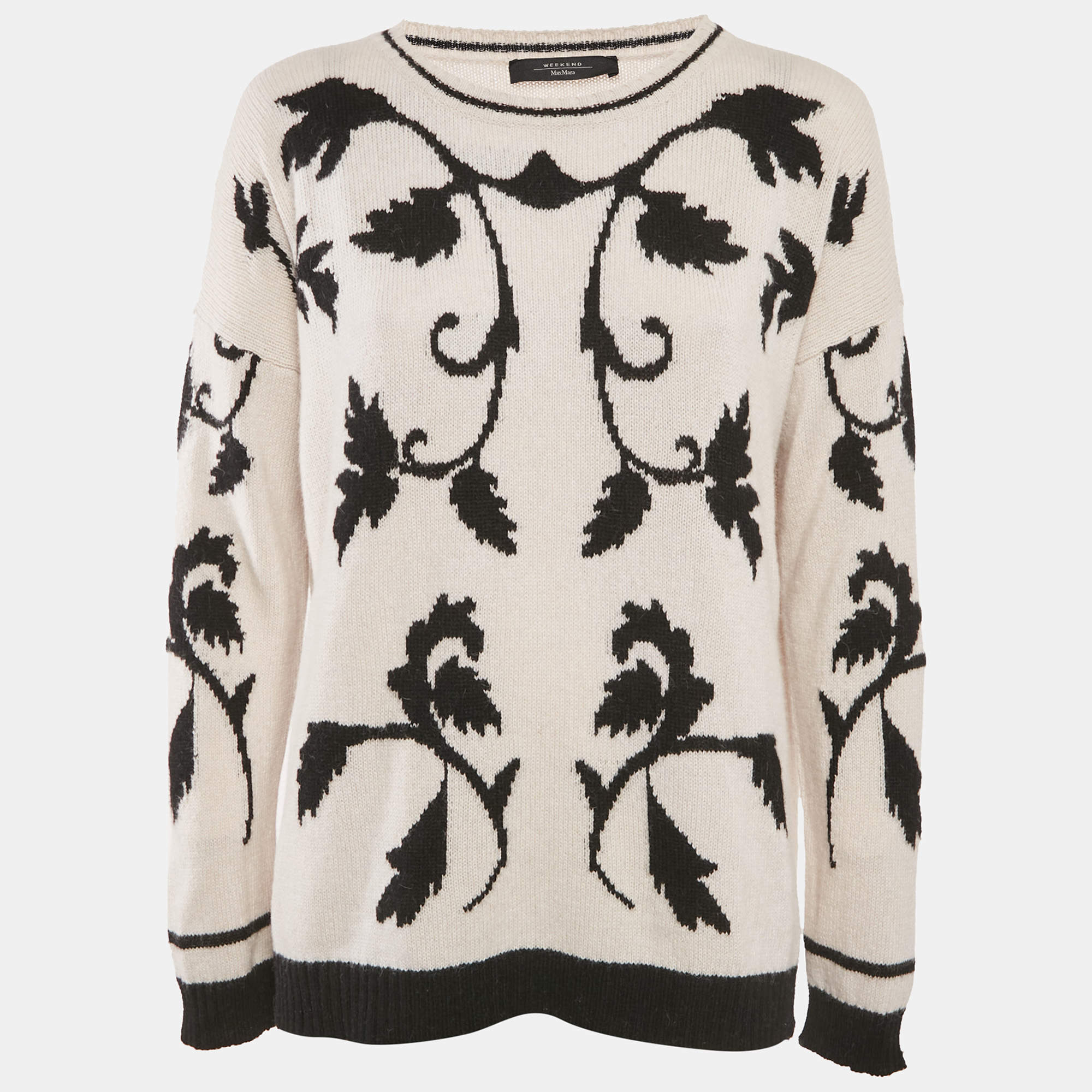 Weekend Max Mara Ivory White Jacquard Wool Knit Sweater L