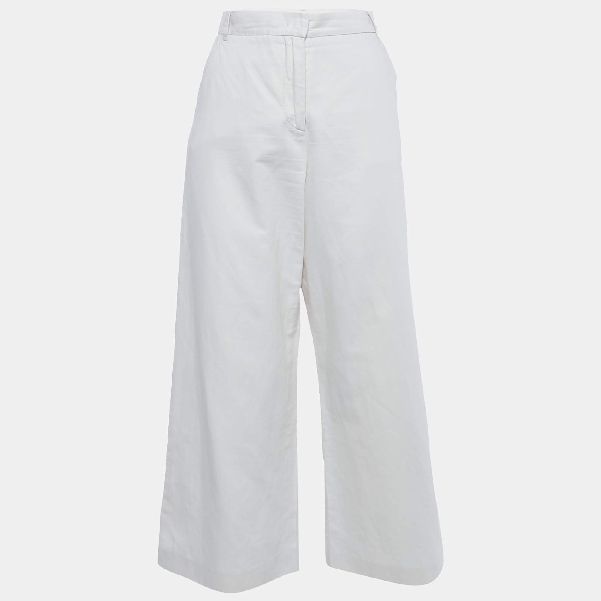 Pre Owned Weekend Max Mara Cream Gabardine Wide-Leg Trousers S