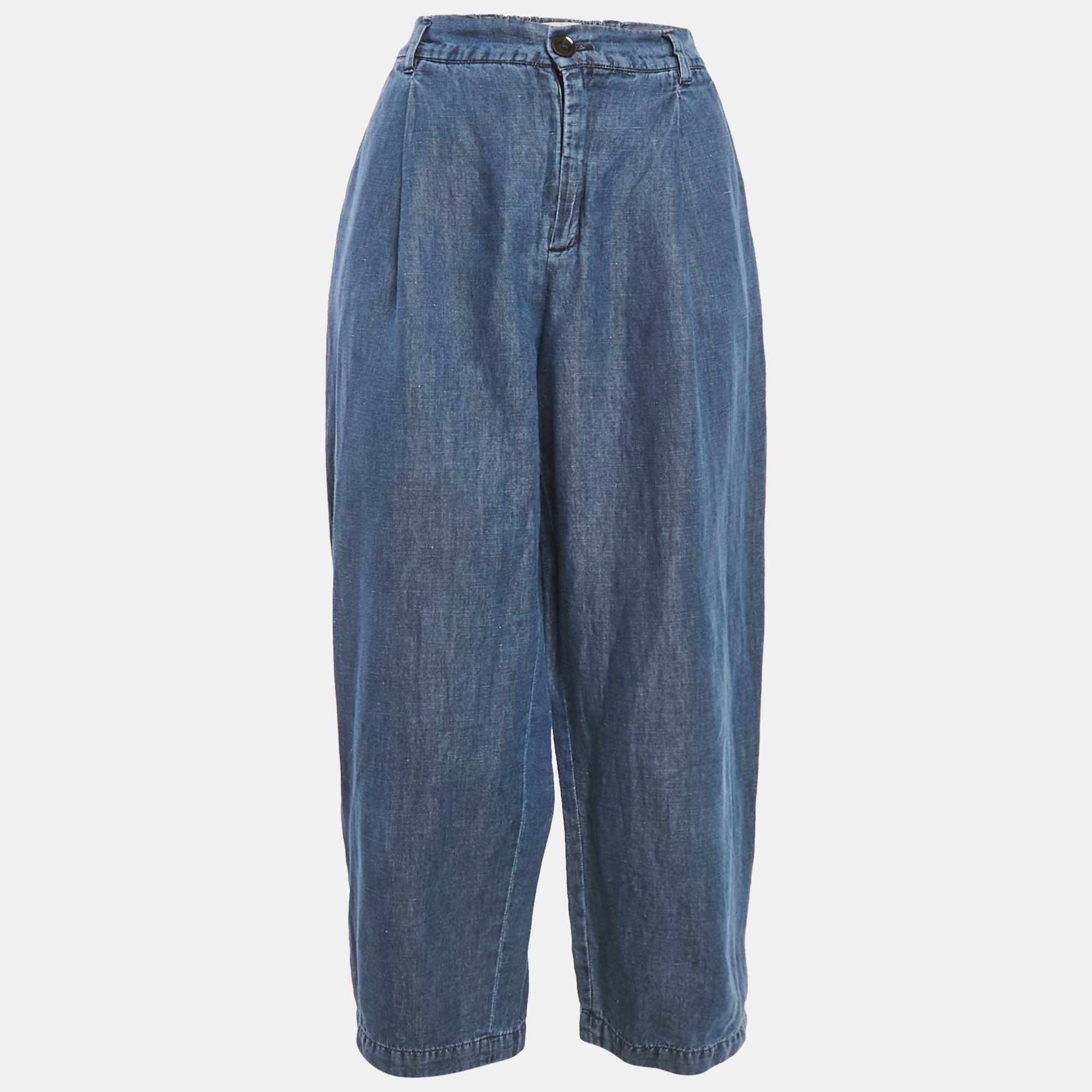 Pre Owned Weekend Max Mara Blue Chambray Wide-Leg Trousers S