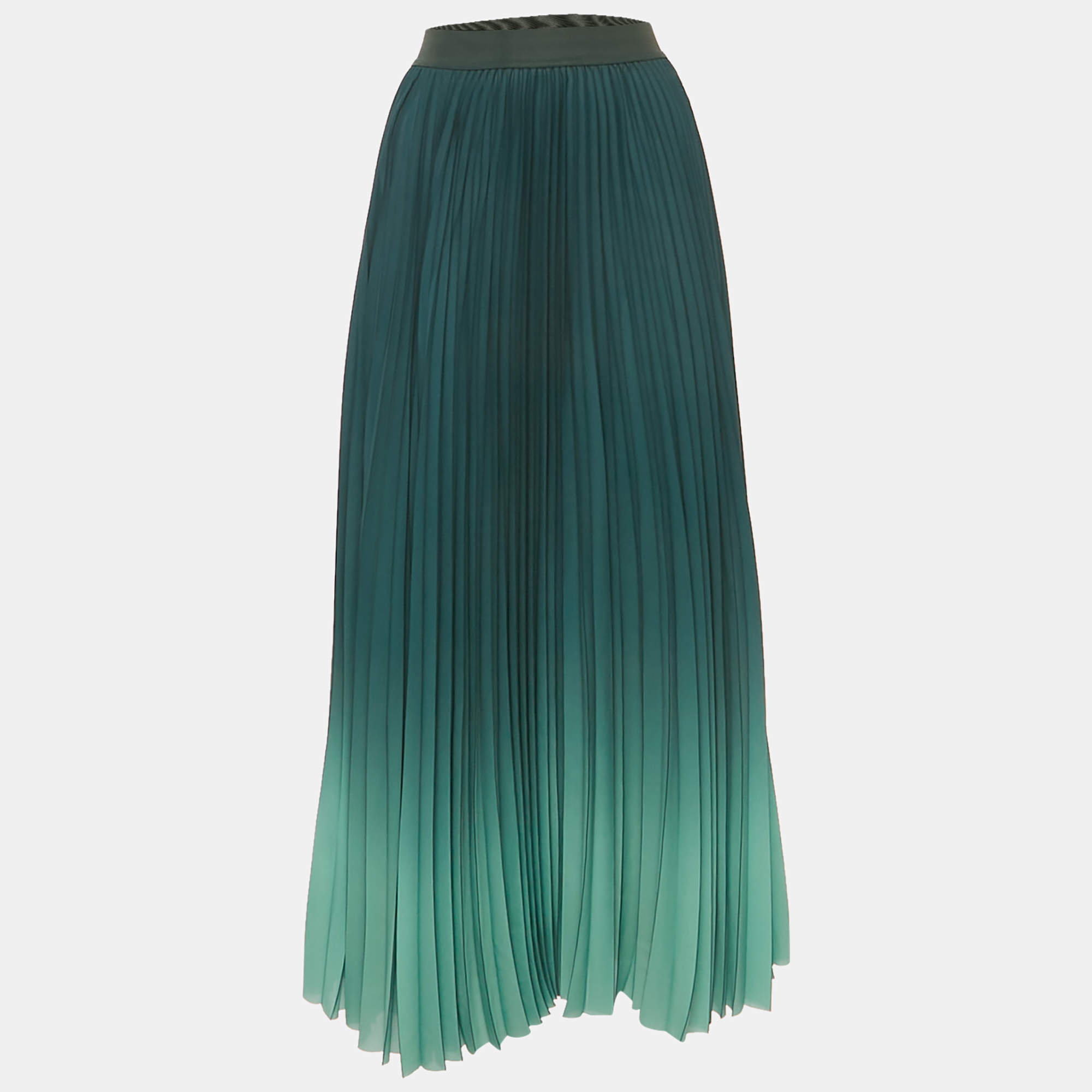 Pre Owned Weekend Max Mara Green Crepe Plisse Maxi Skirt L