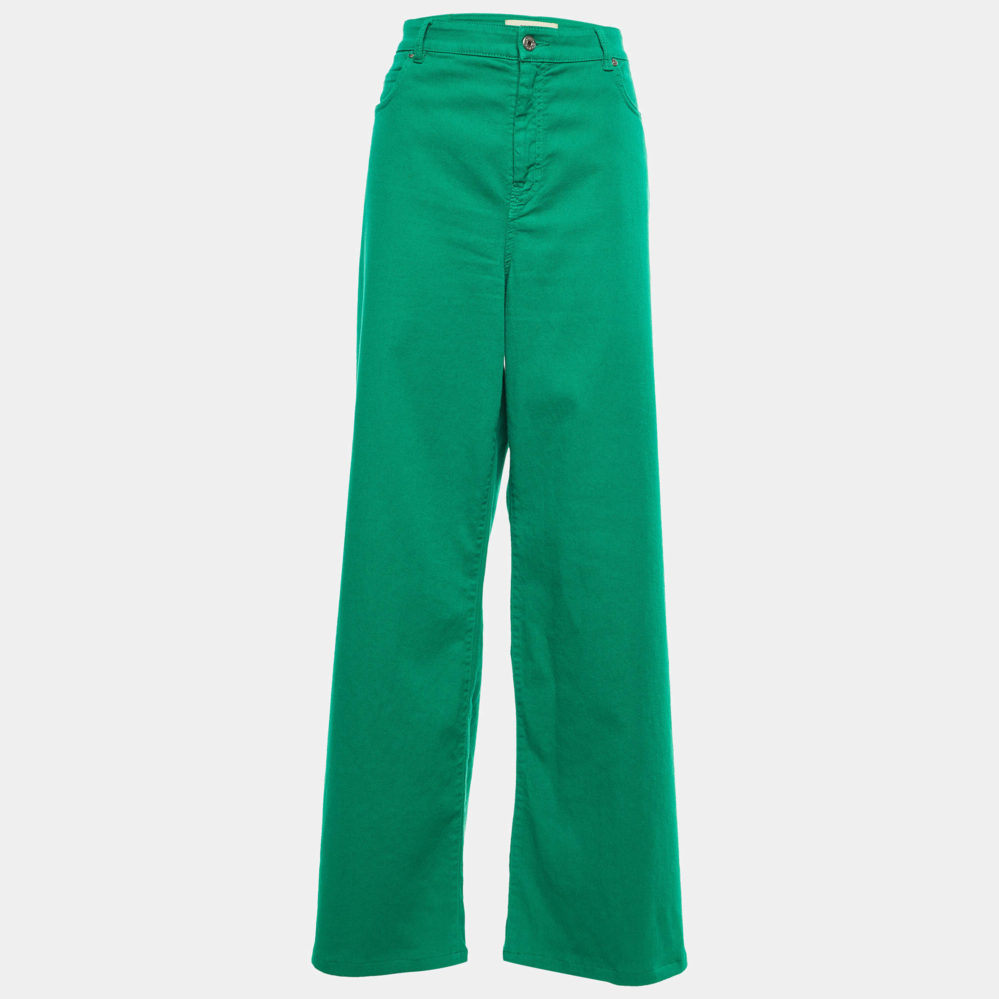 Pre Owned Weekend Max Mara Green Denim Wide-Leg Jeans XS Waist 34''