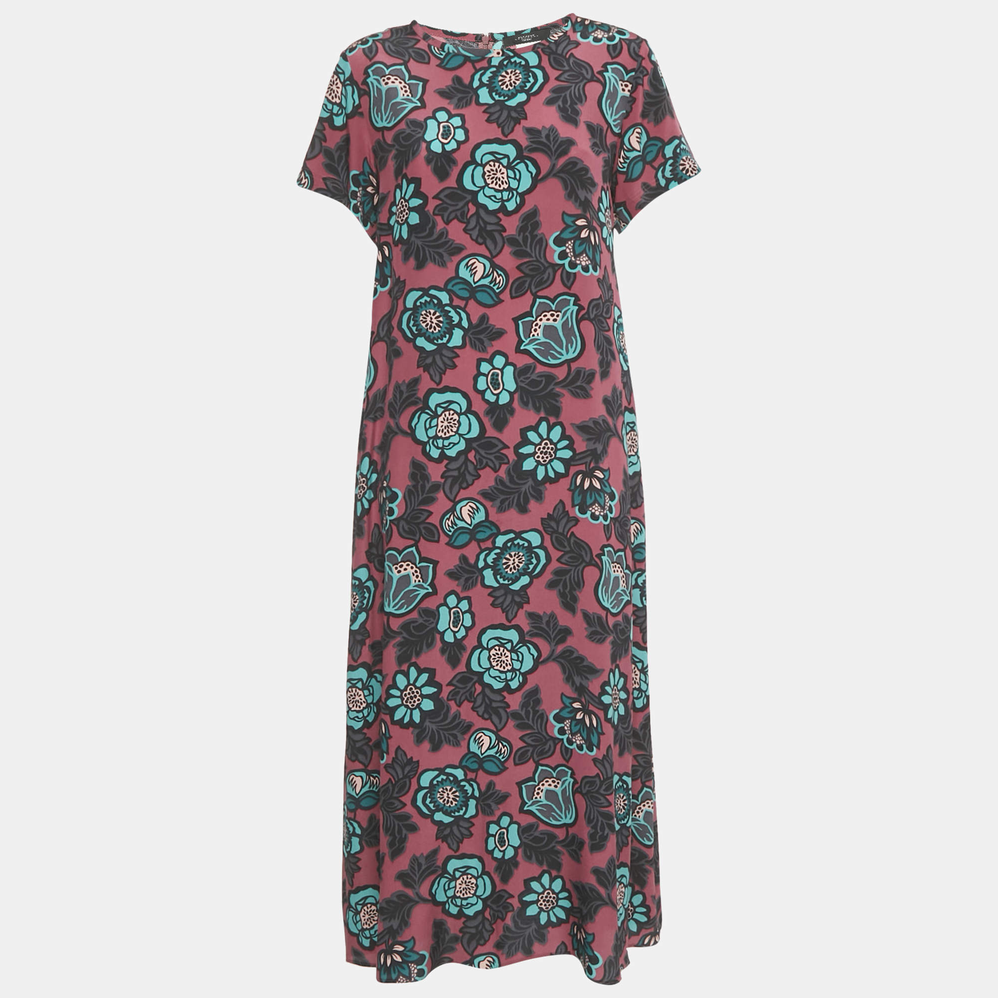 Pre Owned Weekend Max Mara Purple Floral Print Silk Aral Midi Dress M