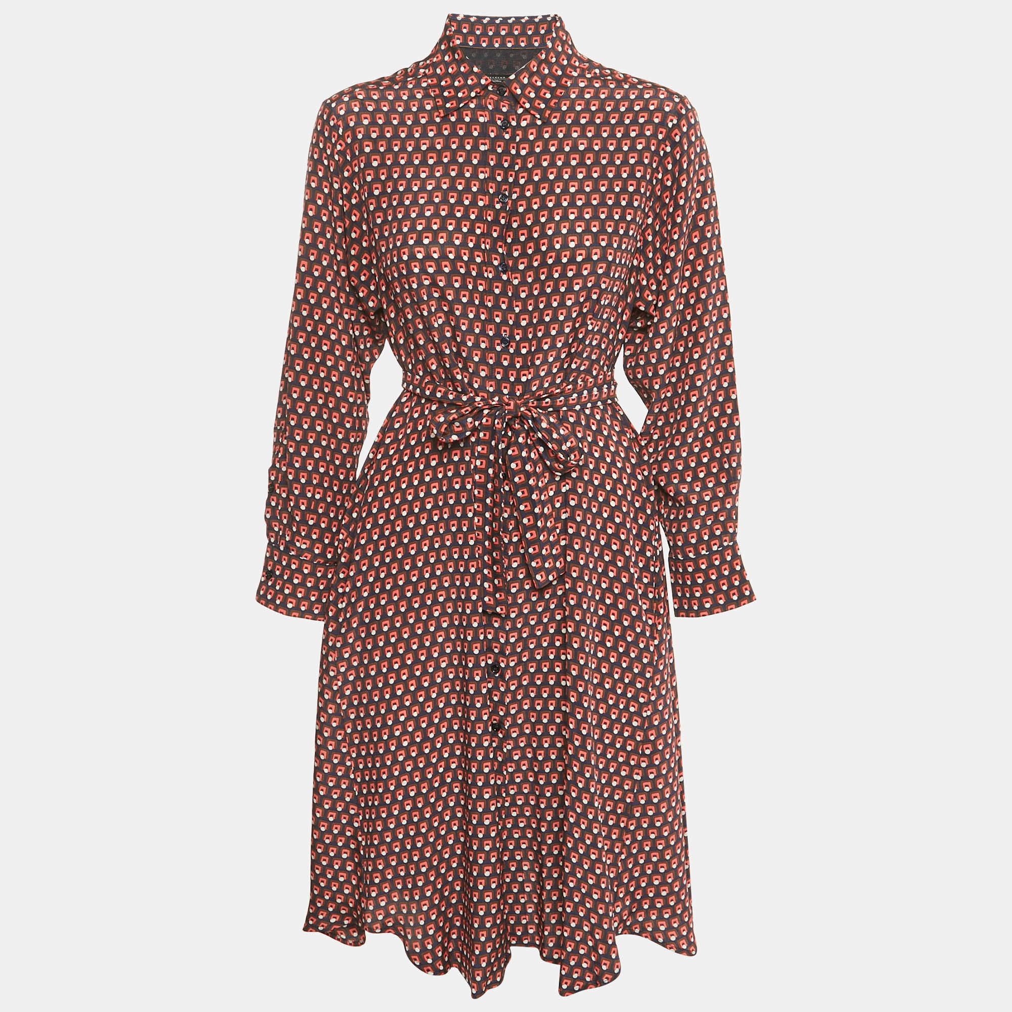 Pre Owned Weekend Max Mara Navy Blue Printed Silk Arena Short Dress M