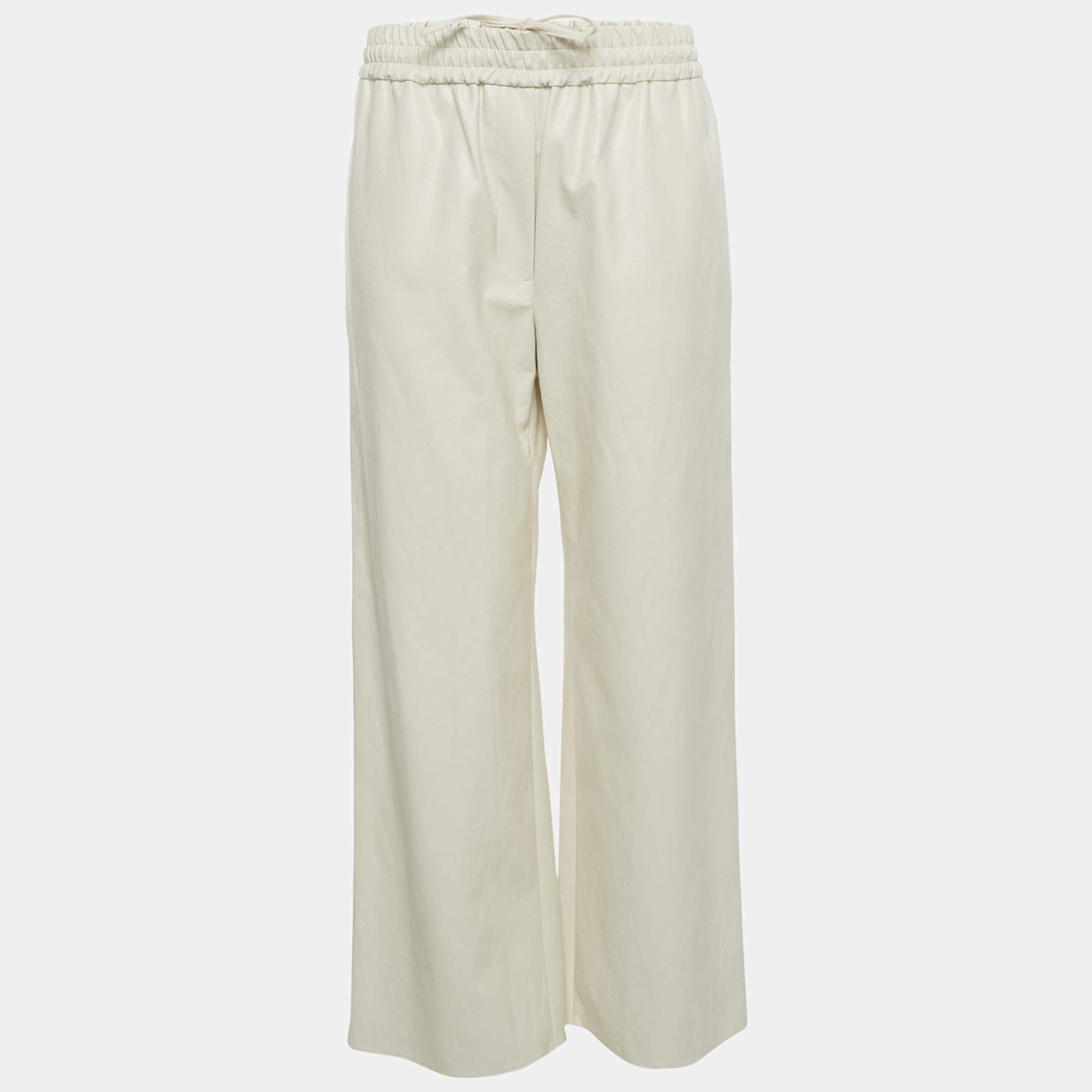 Pre Owned Weekend Max Mara Off-White Faux Leather Wide Leg Pants M