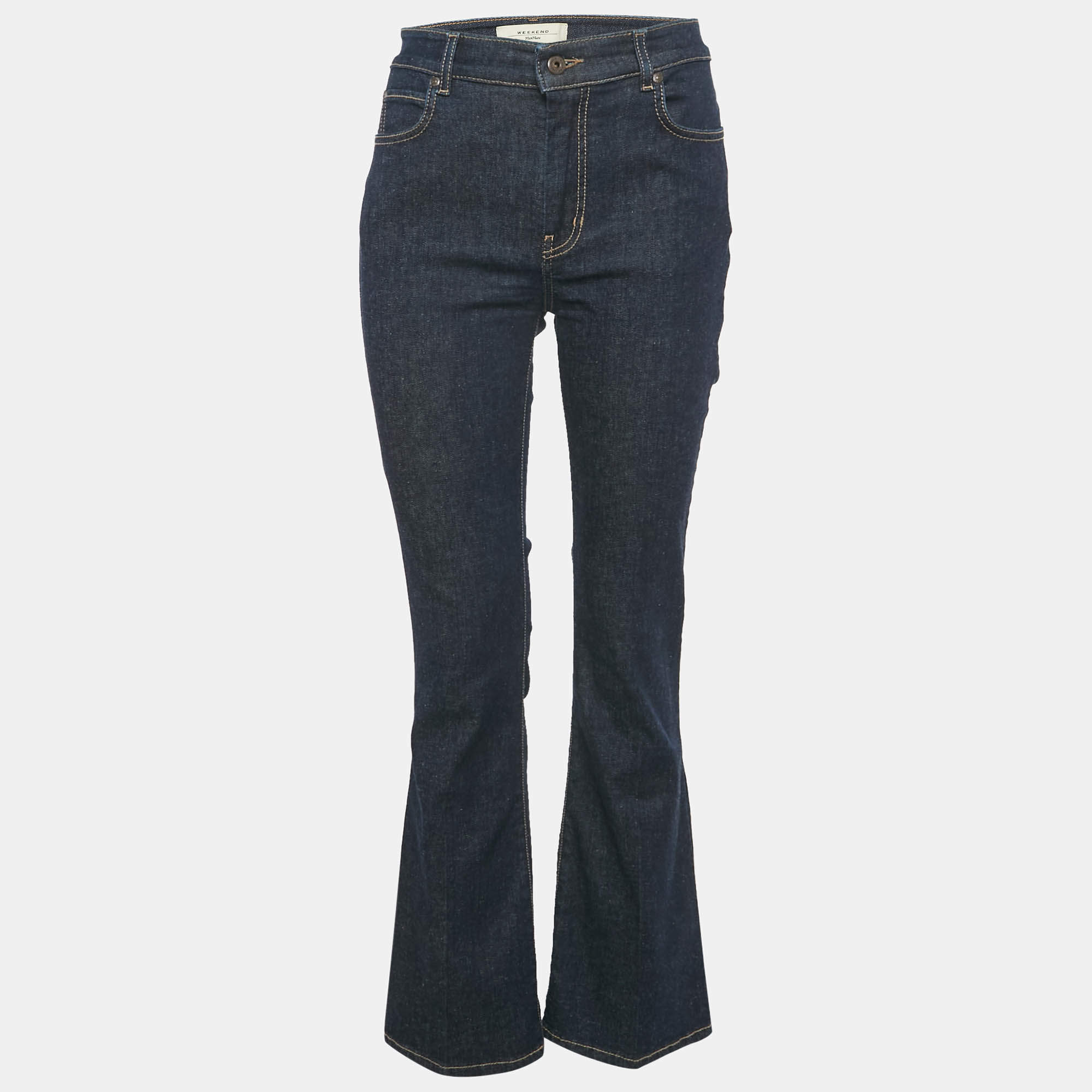 Pre Owned Weekend Max Mara Dark Blue Denim Wide Leg Jeans M Waist 31"