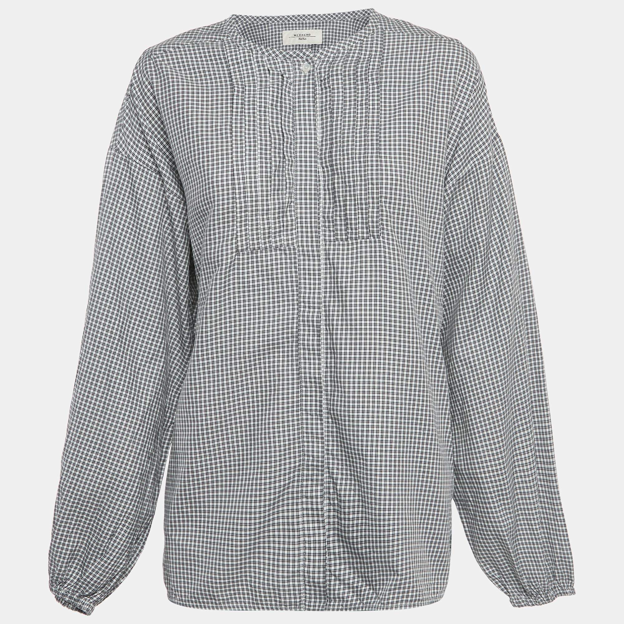 Pre Owned Weekend Max Mara Black Checked Cotton Button Front Tunic L