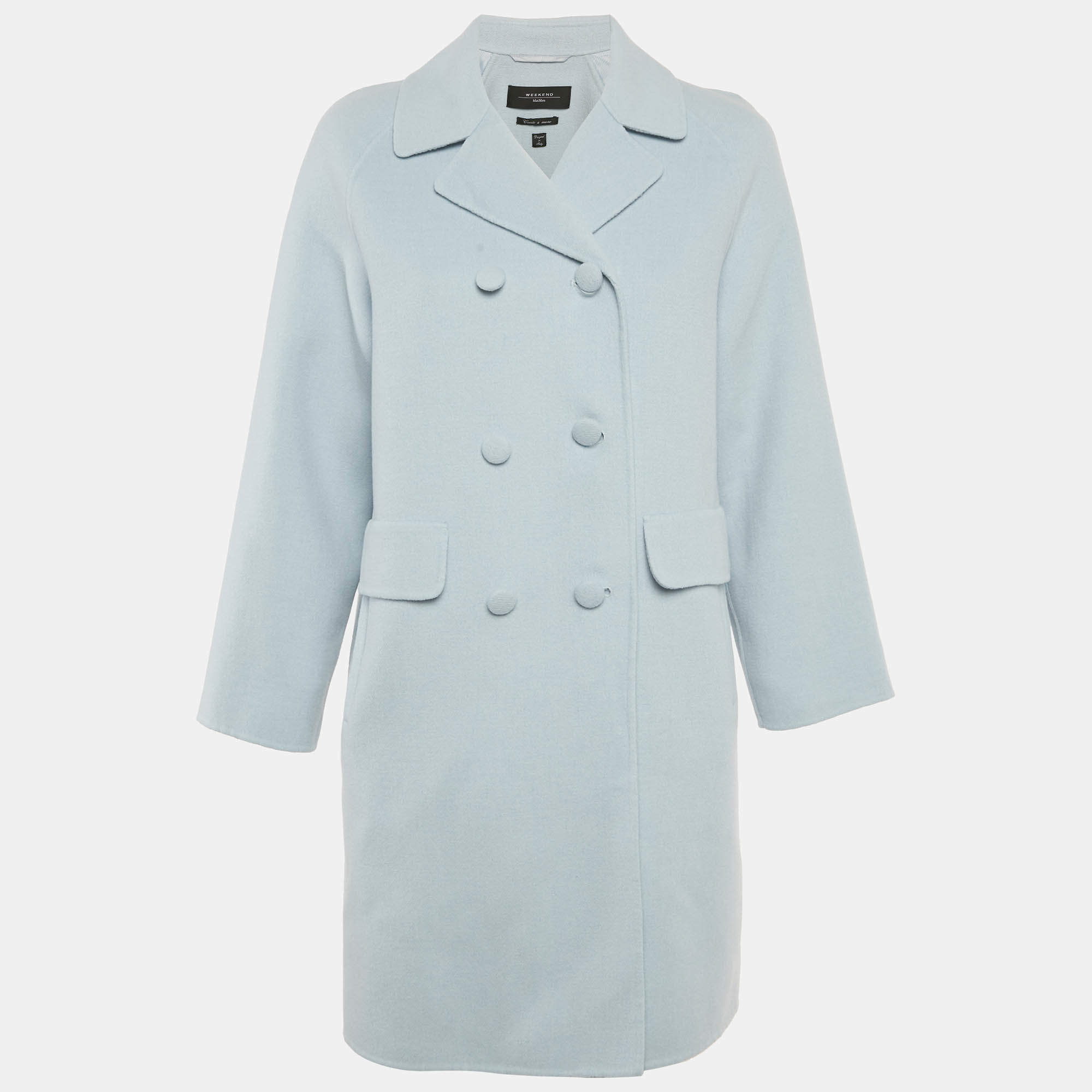 Pre Owned Weekend Max Mara Blue Wool Double-Breasted Coat S