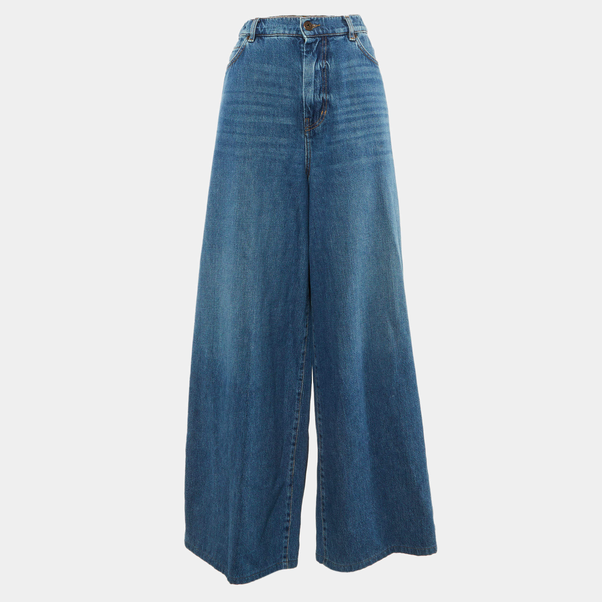 Pre Owned Weekend Max Mara Blue Denim Wide Leg Jeans XL/Waist 32"