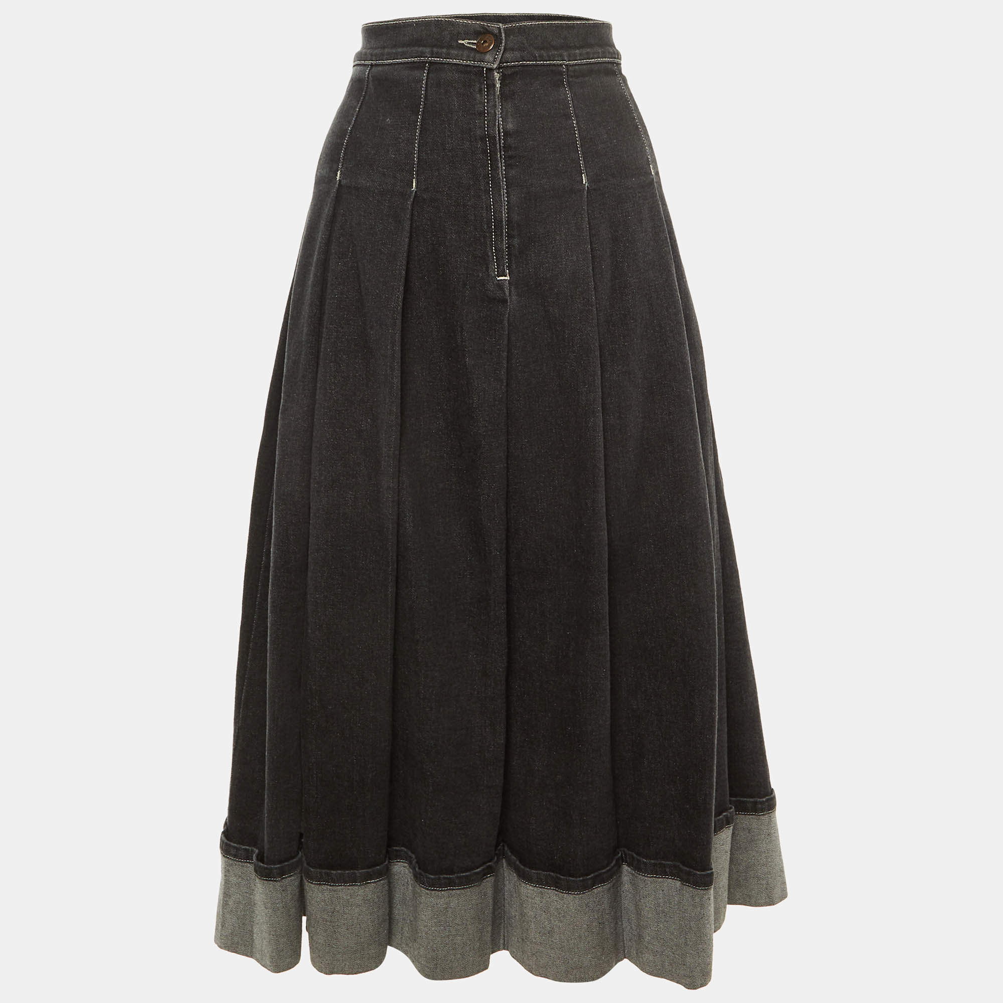 Pre Owned Weekend Max Mara X 24 by Kate Phelan Black Denim Pleated Skirt XL