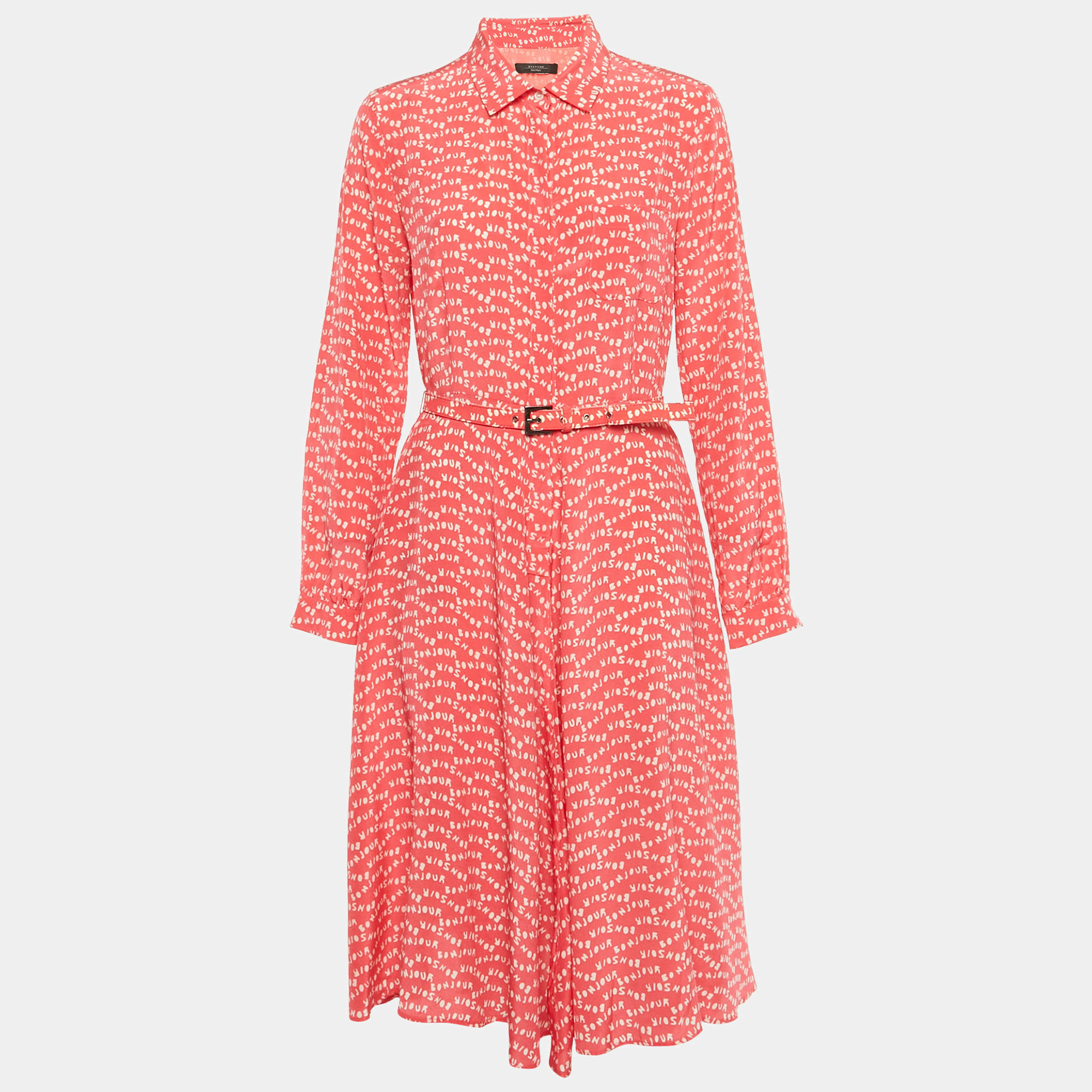 Pre Owned Weekend Max Mara Pink Printed Crepe Midi Shirt Dress M