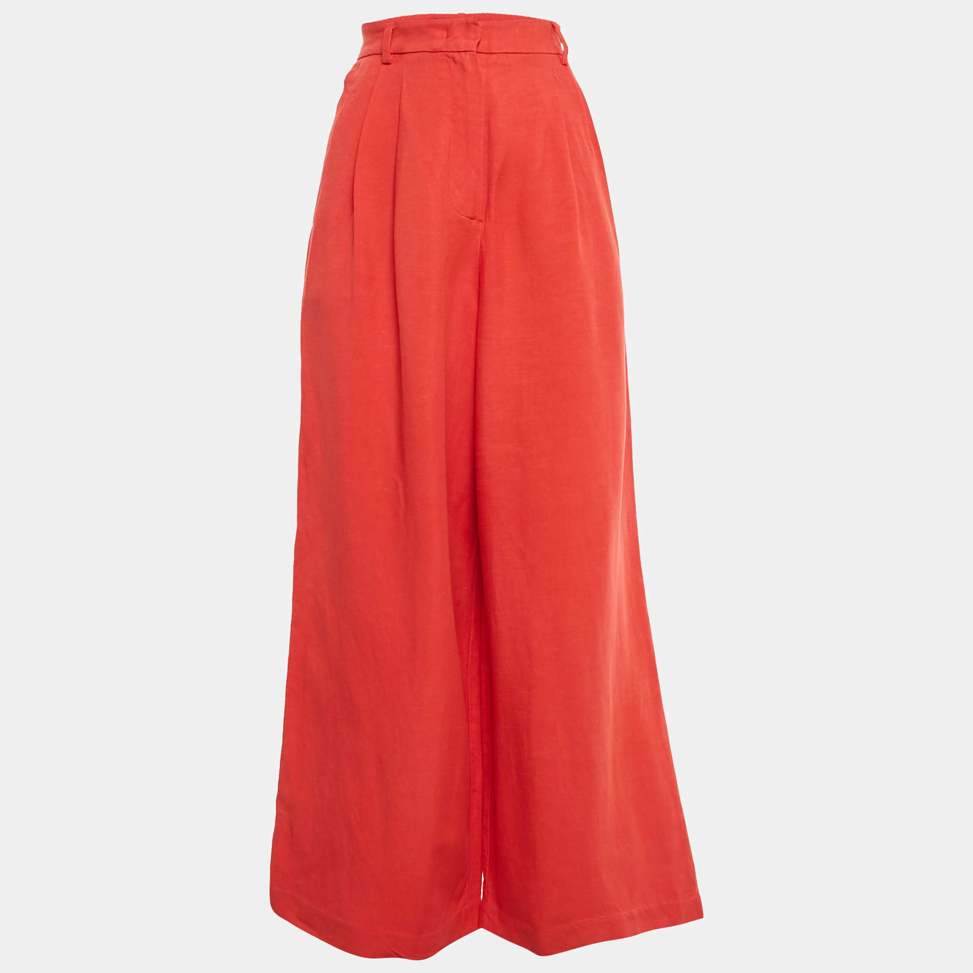 Pre Owned Weekend Max Mara X Lilly Aldridge Red Crepe & Linen Wide Leg Trousers M