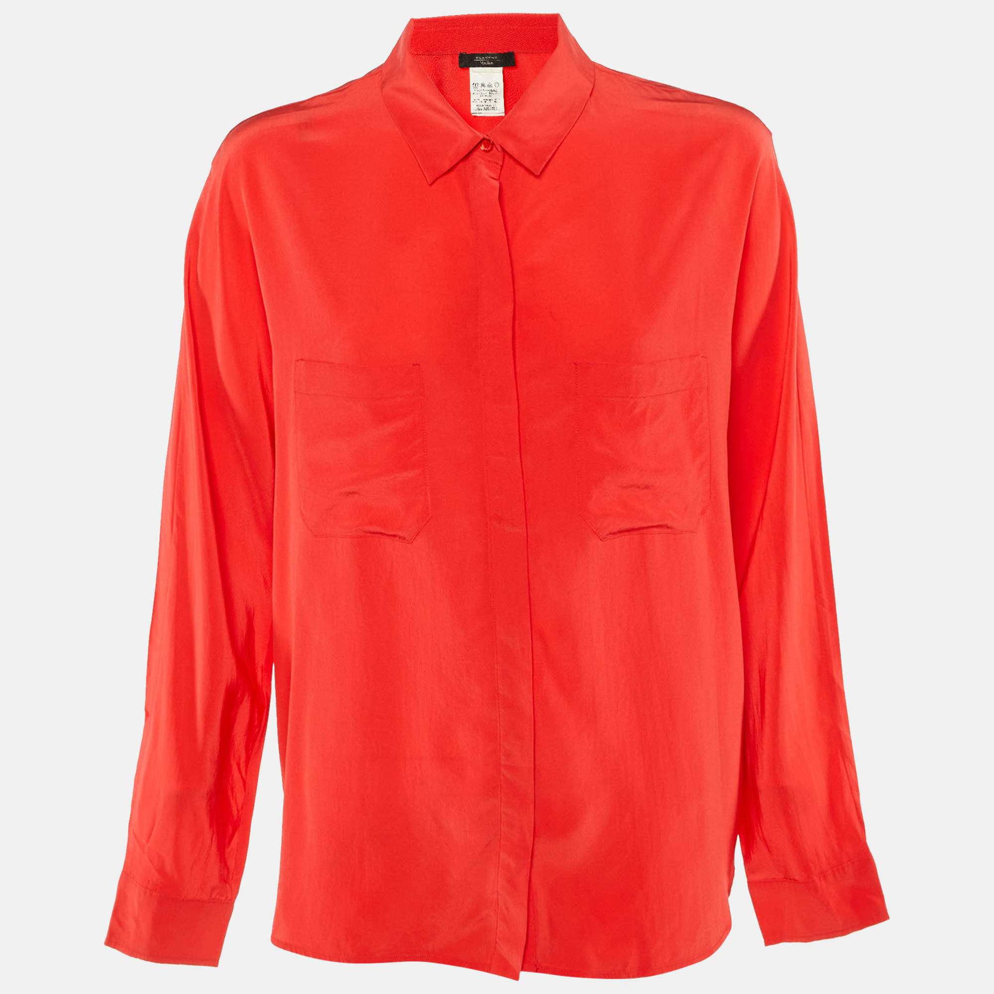 Pre Owned Weekend Max Mara Red Silk Button Front Blouse XL
