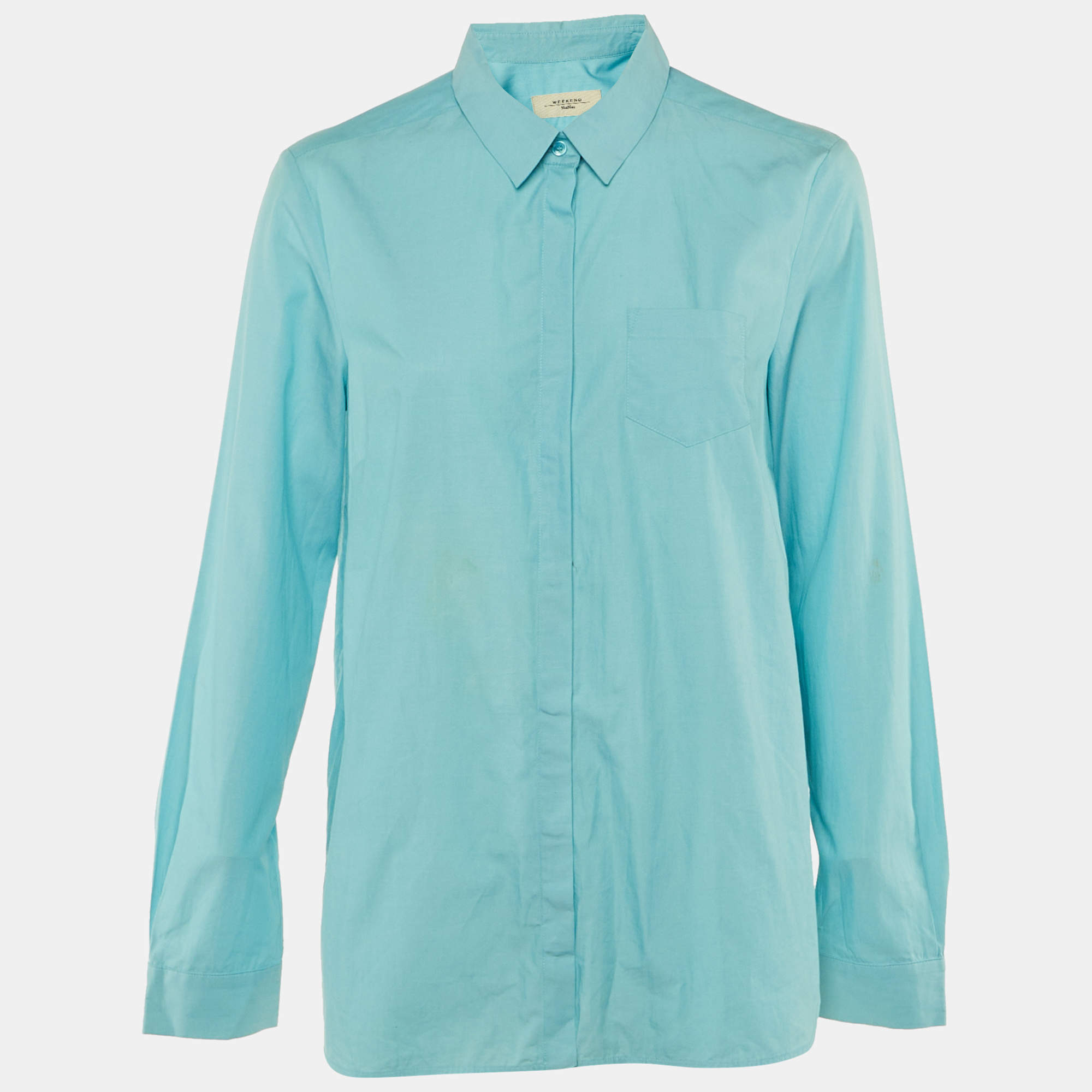 Pre Owned Weekend Max Mara Blue Cotton Button Front Shirt M