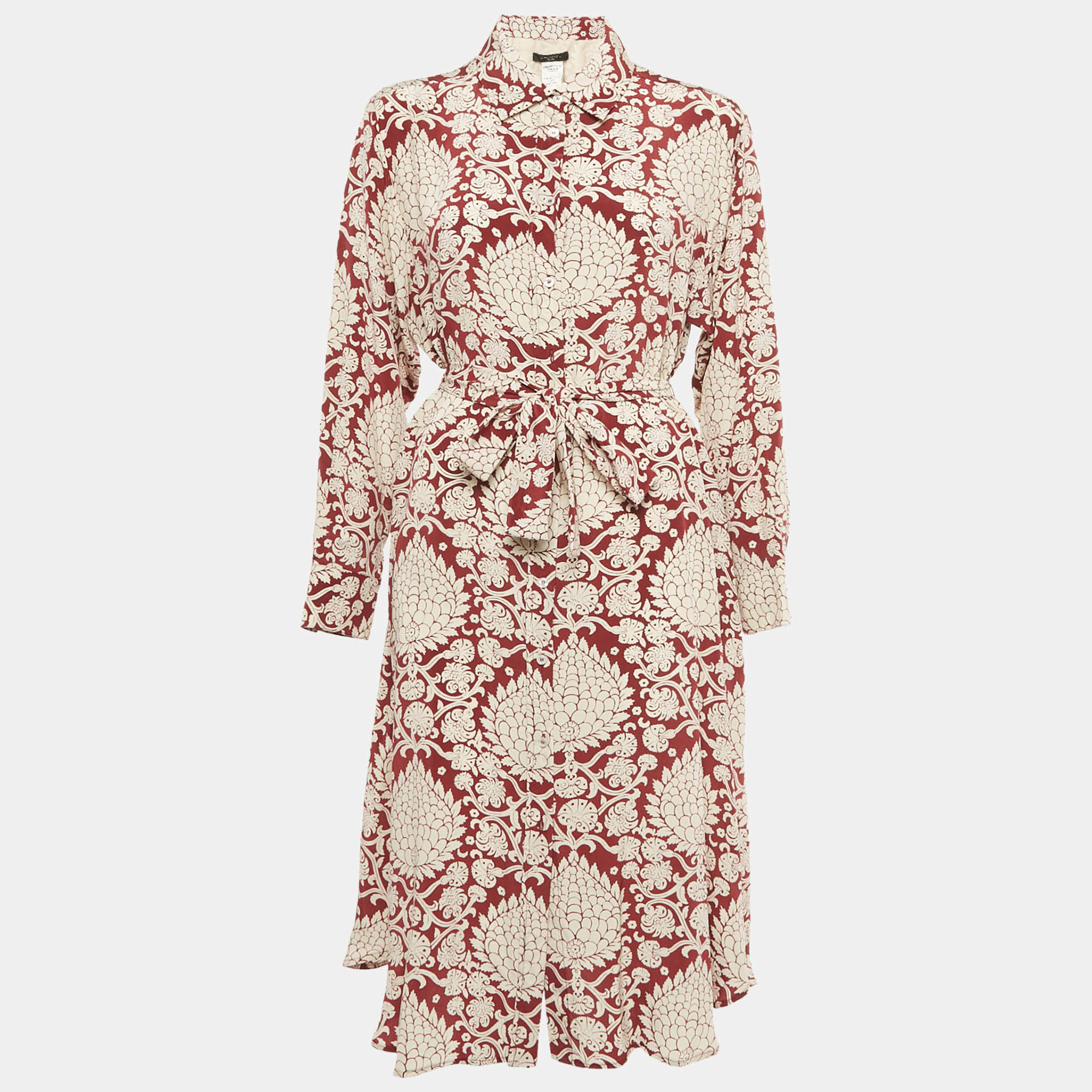 مملوكة مسبقًا Weekend Max Mara Burgundy Printed Silk Belted Midi Dress L