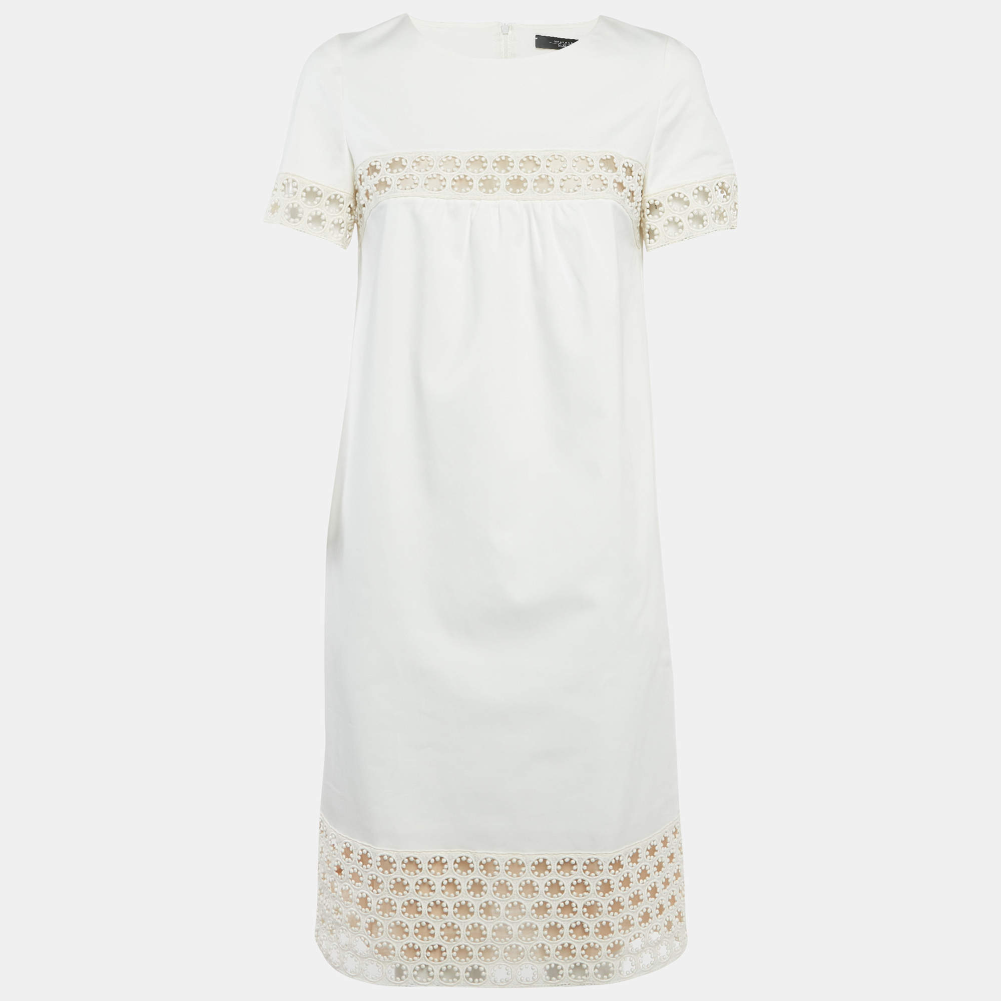 مملوكة مسبقًا Weekend Max Mara White Gabardine Lace Insert Mini Dress S