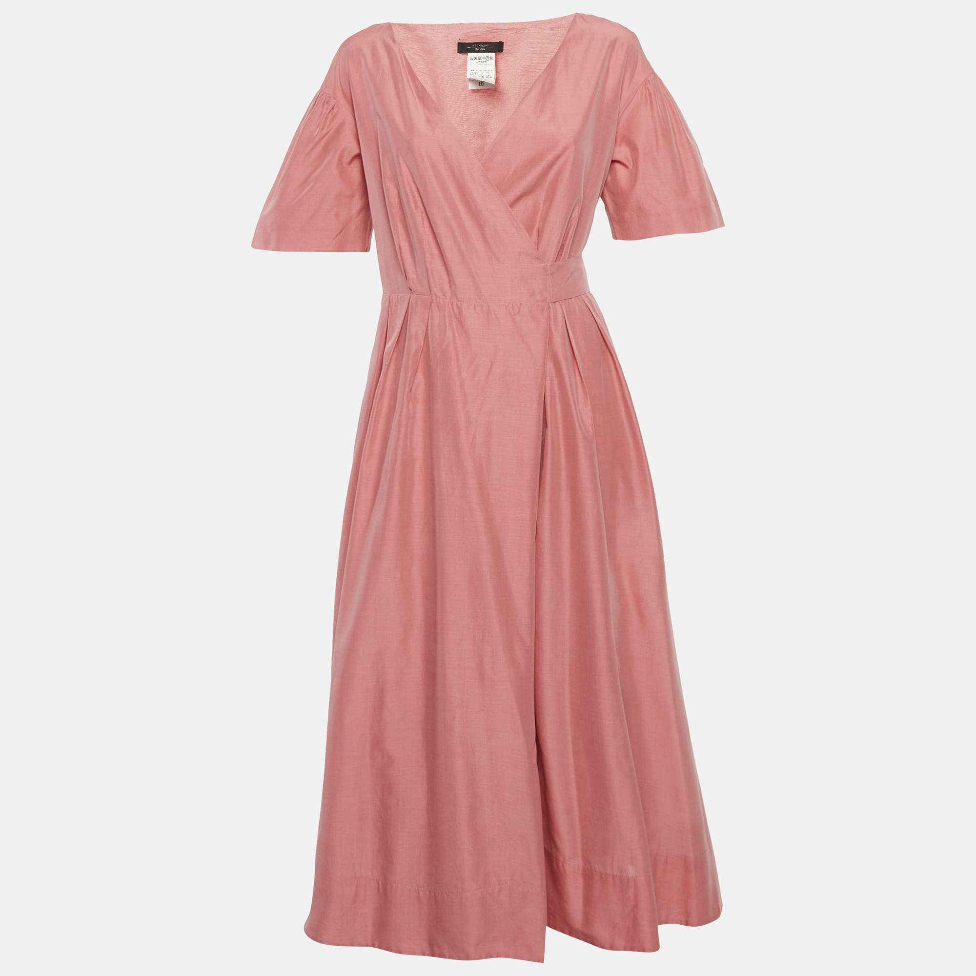 Pre Owned Max Mara Pink Cotton Blend Midi Wrap Dress L
