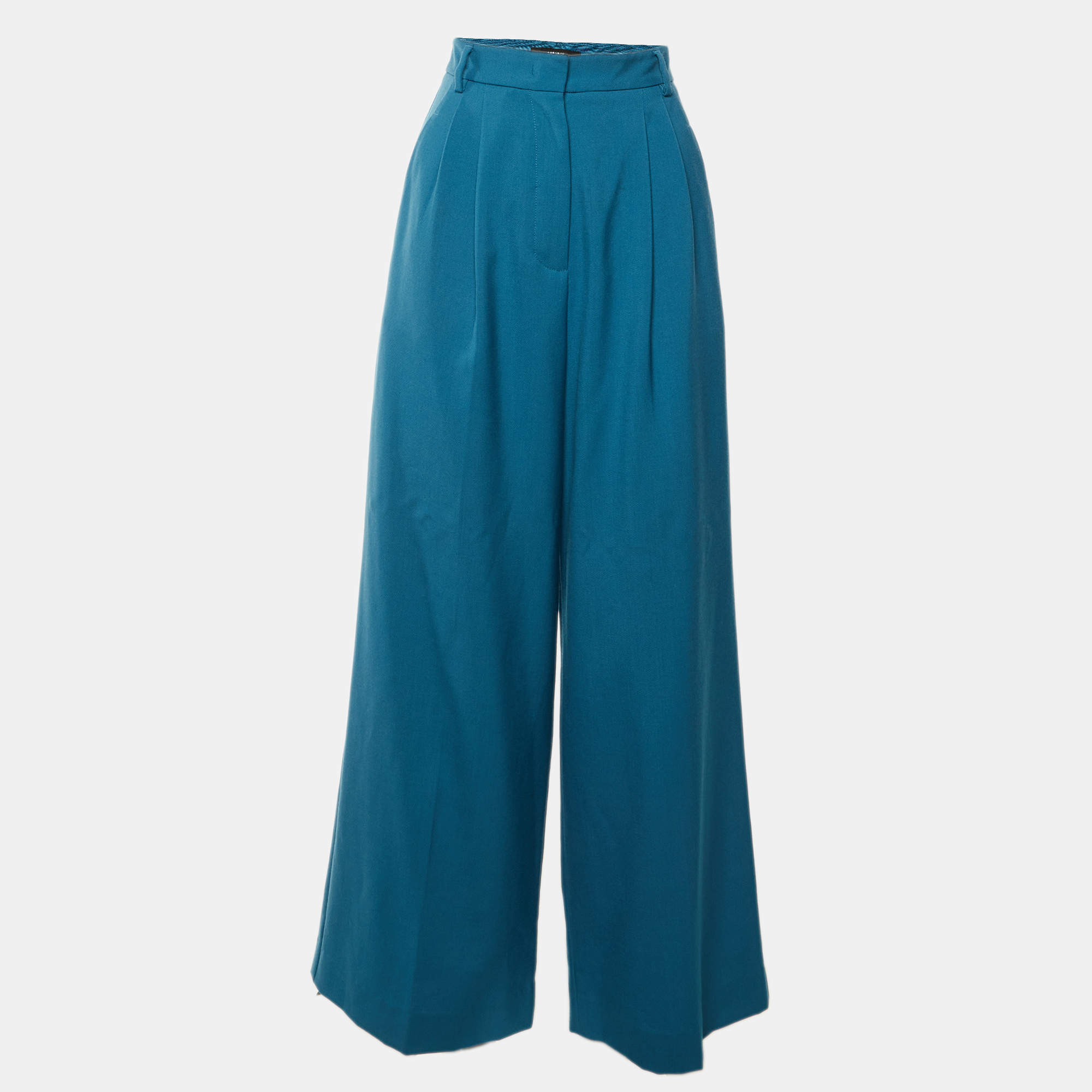 Pre Owned Weekend Max Mara Blue Wool Straight Leg Pants S