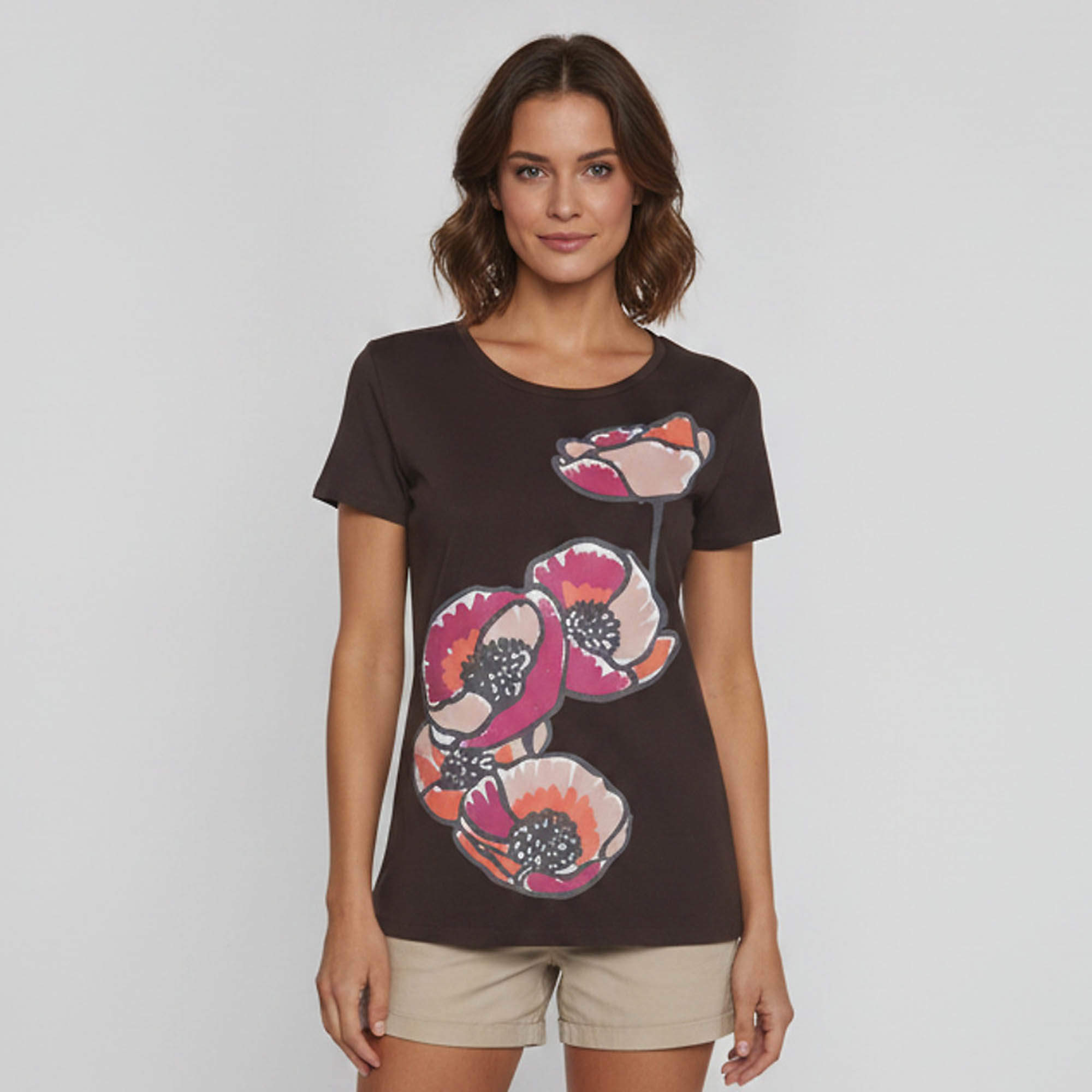 Pre Owned Weekend Max Mara Brown Floral Print Short Sleeve T-Shirt M 