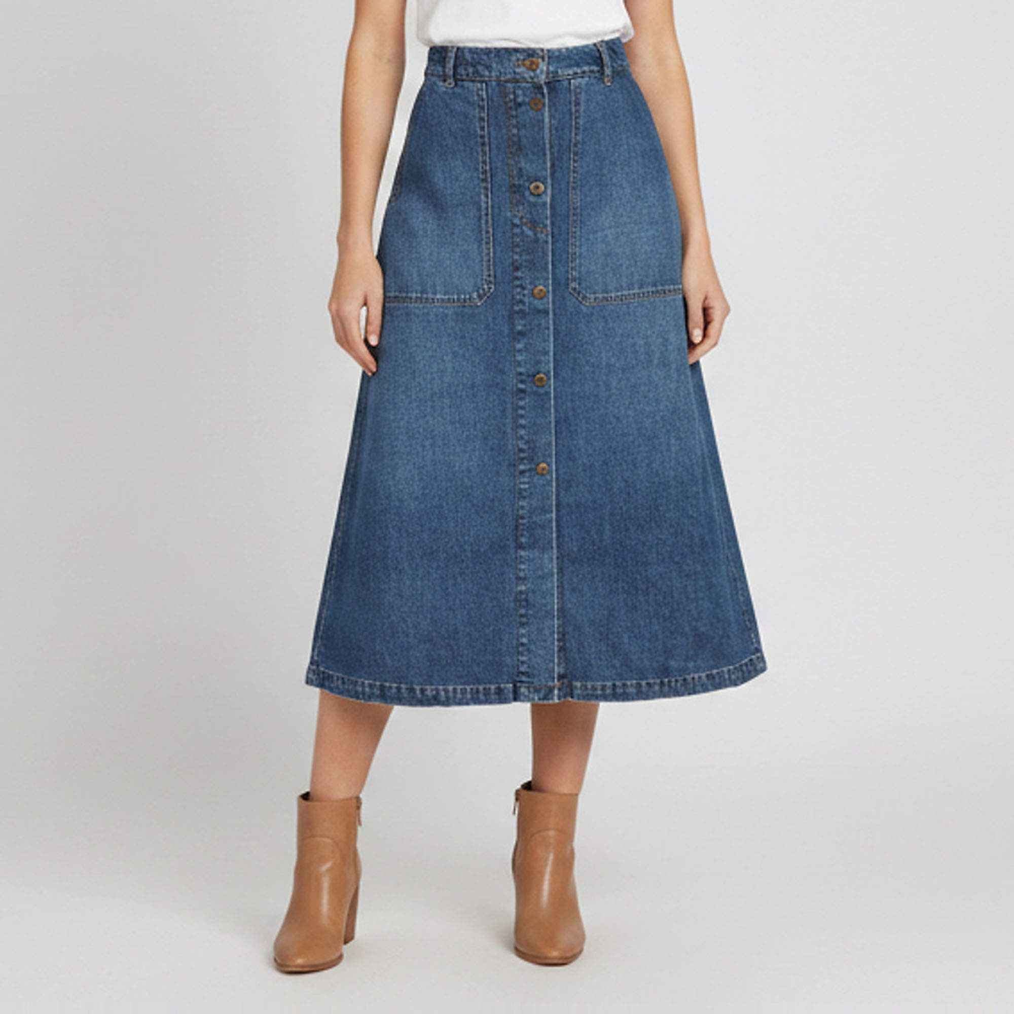 Pre Owned Weekend Max Mara Blue Denim Button Down Midi Skirt L