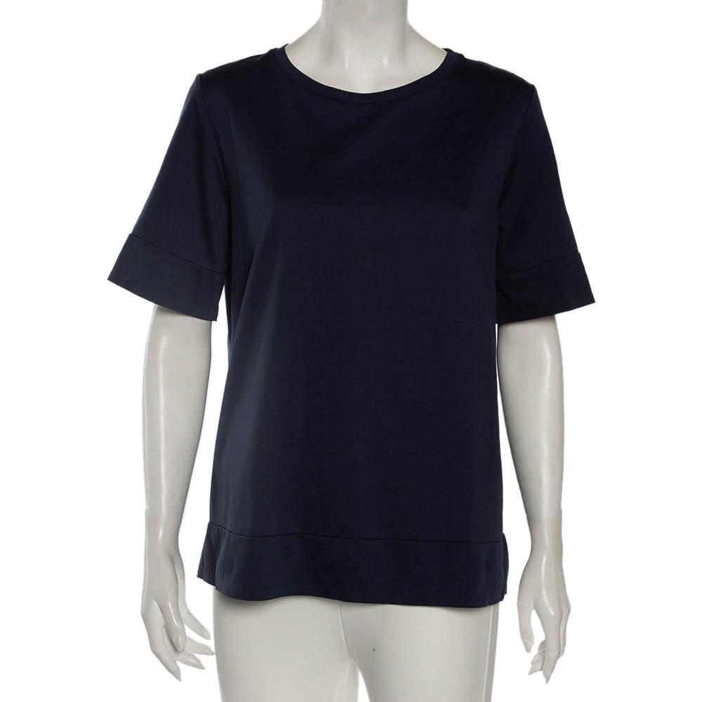 Pre Owned Weekend Max Mara Navy Blue Cotton Round Neck T-Shirt L