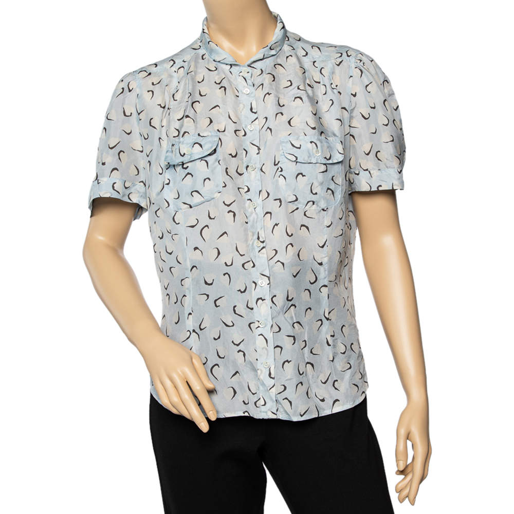 Weekend Max Mara Blue Printed Silk Button Front Top XL