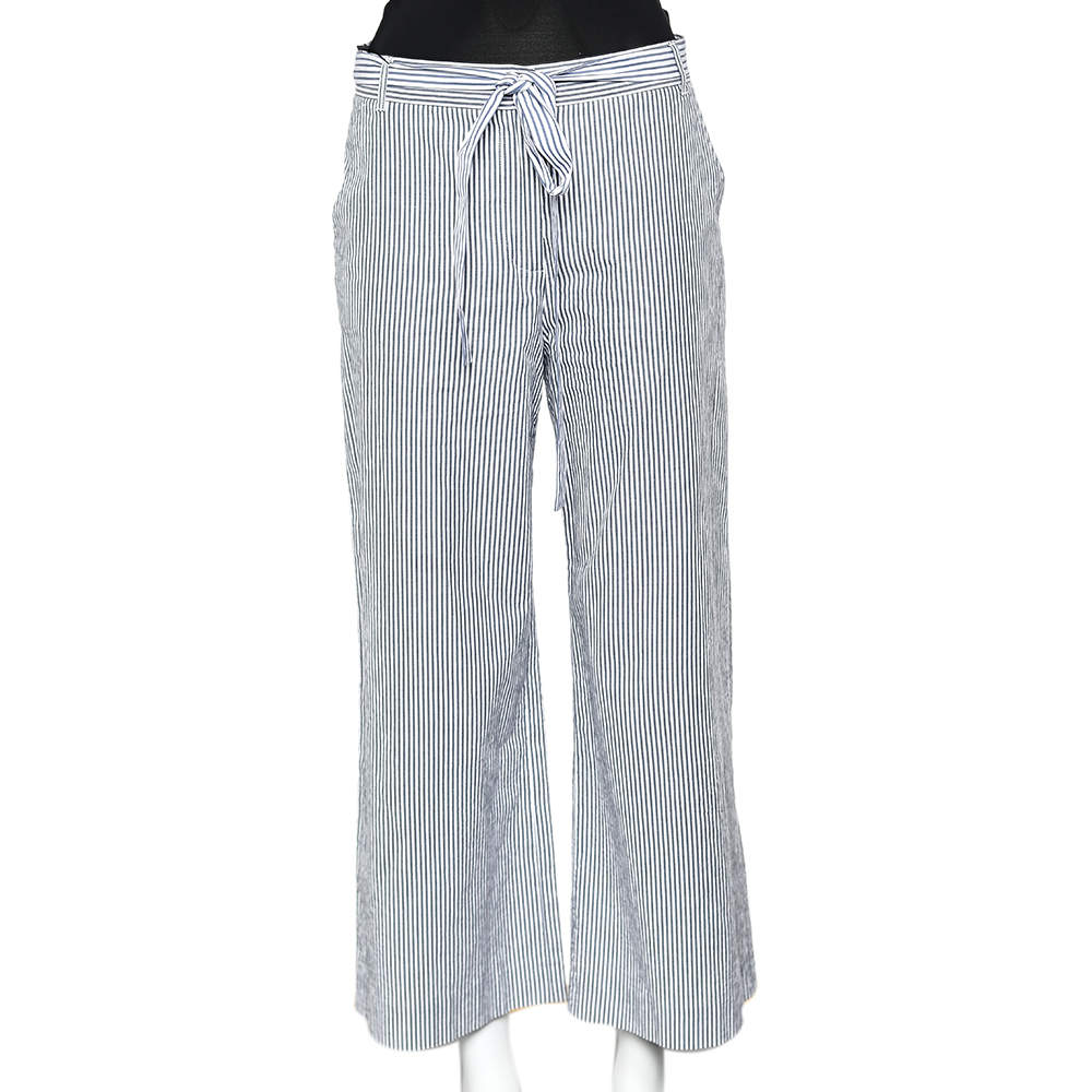 Weekend Max Mara Blue & White Striped Cotton Belted Culottes M