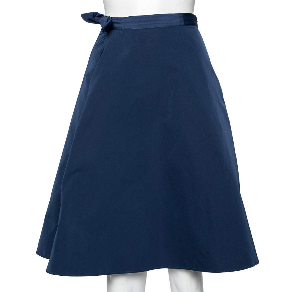 Pre Owned Weekend Max Mara Navy Blue Taffeta Bow Detailed Skirt M
