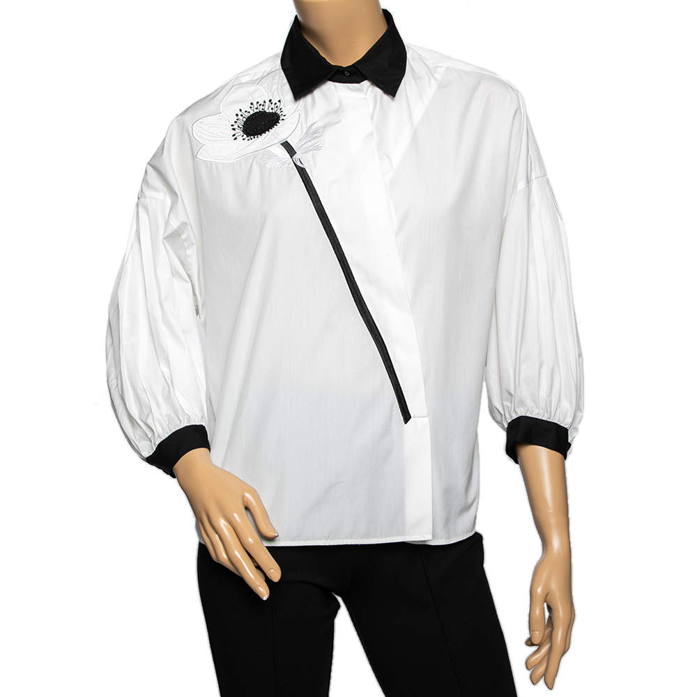 Pre Owned Weekend Max Mara White Floral Applique Detail Shirt M