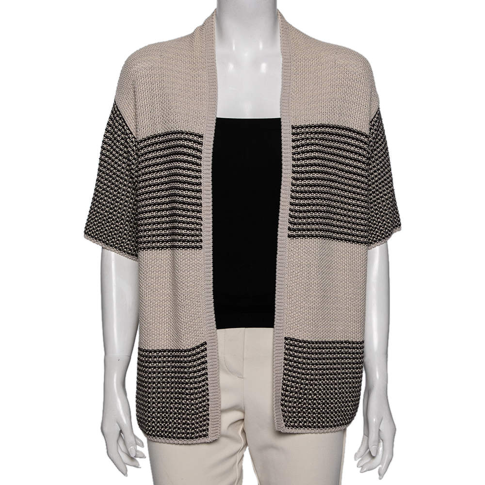 Weekend Max Mara Beige and Brown Striped Chunky Knit Cardigan M