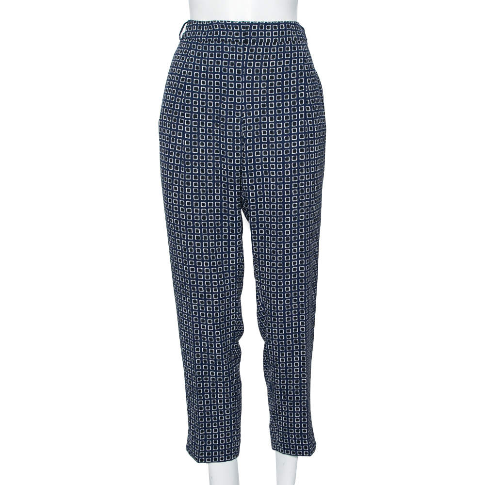 Weekend Max Mara Blue Printed Crepe Tailored Trousers M