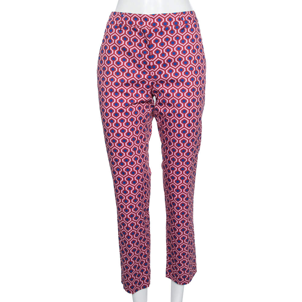 Weekend Max Mara Red Maze Printed Cotton Poplin Trousers M