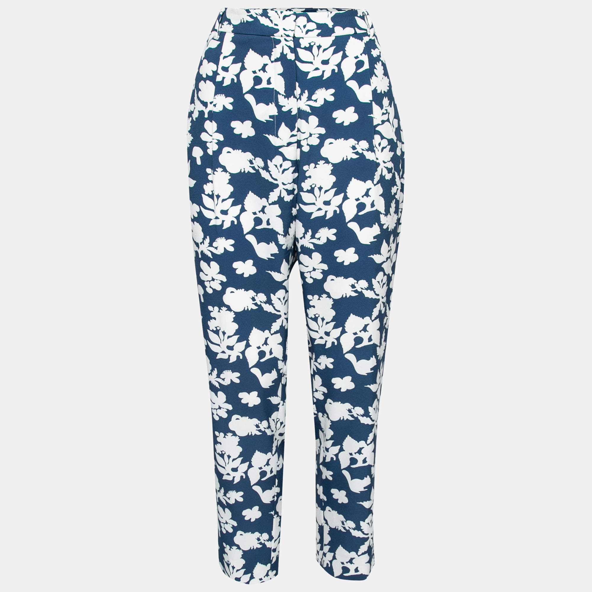 Weekend Max Mara Blue Printed Crepe Tailored Trousers M