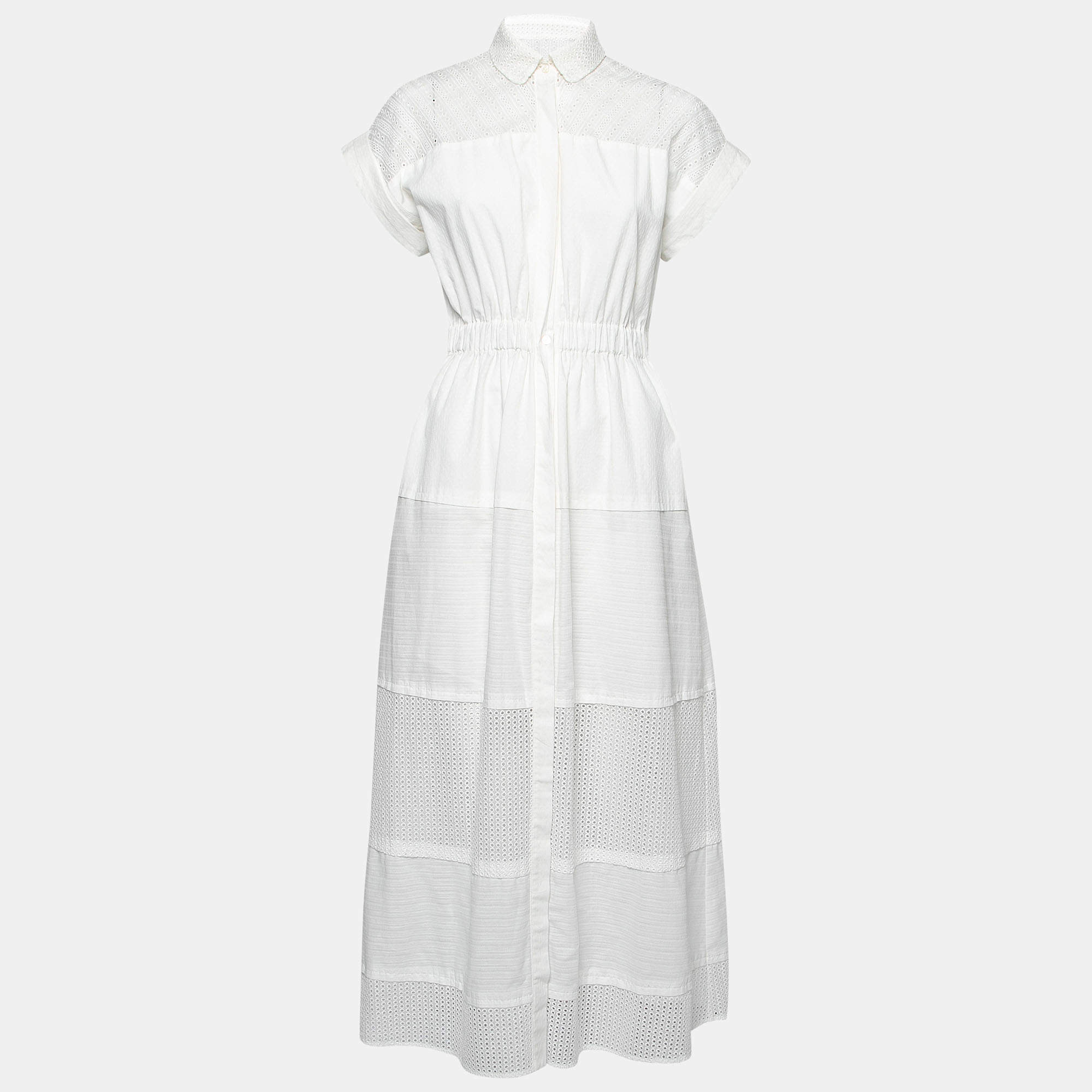 Pre Owned Weekend Max Mara White Eyelet Cotton Button Front Shirt Dress M