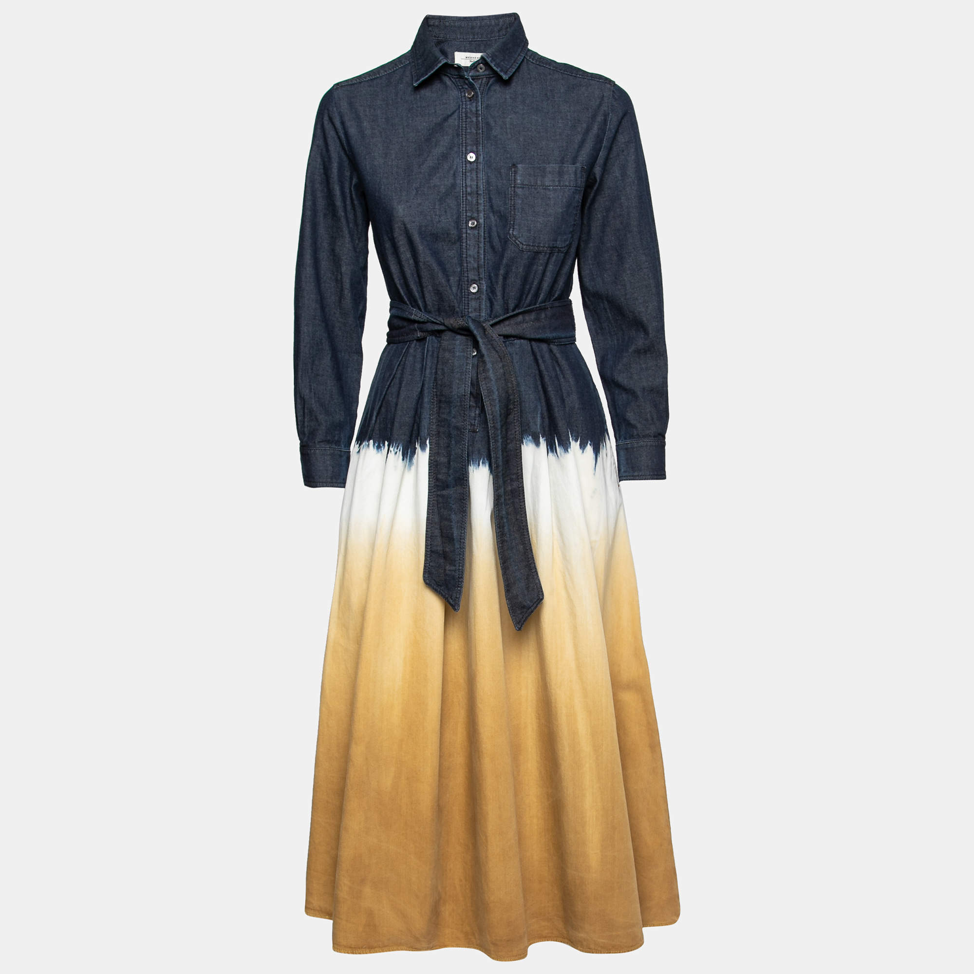 Pre Owned Weekend Max Mara Blue Dip-Dyed Denim Belted Dress S