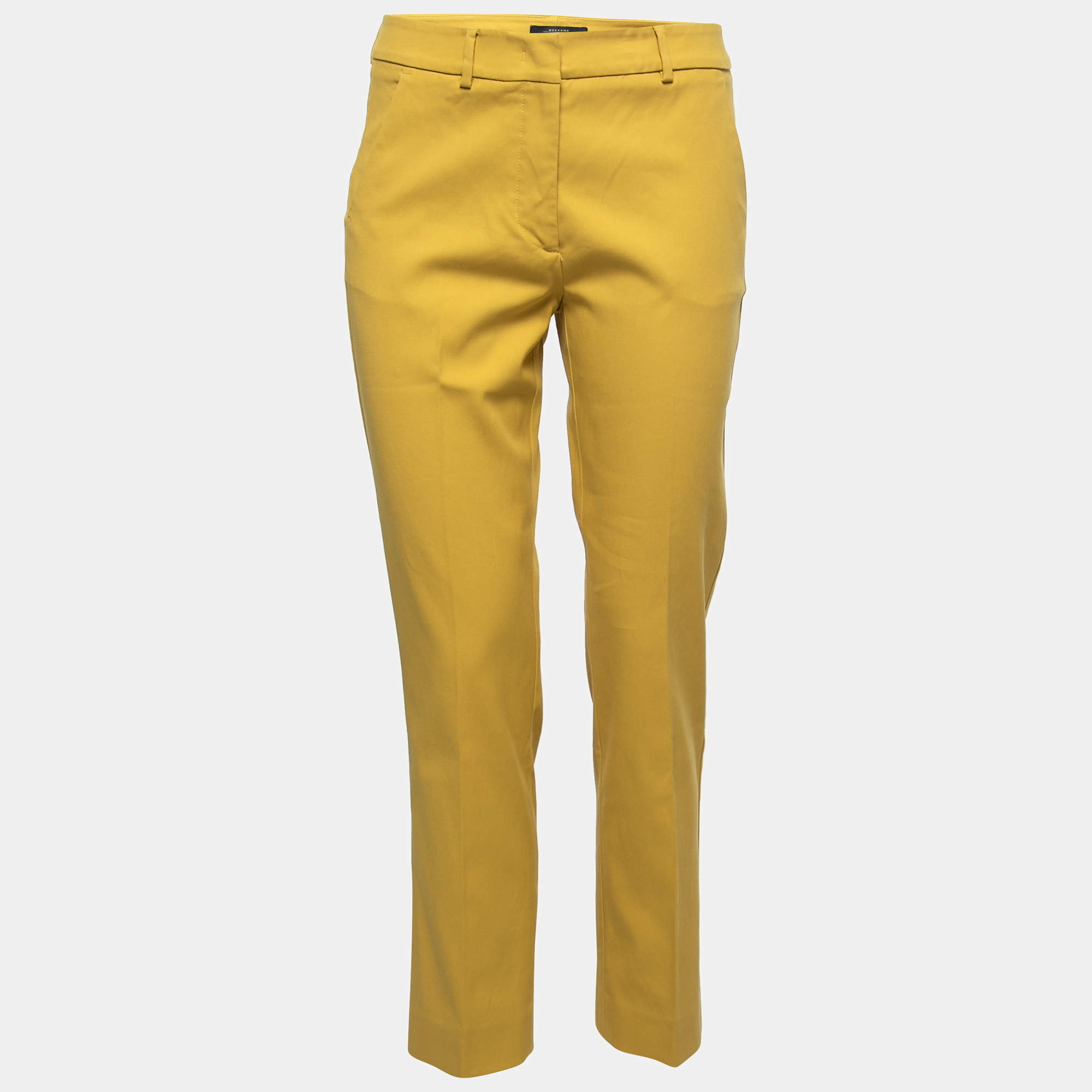 Pre Owned Weekend Max Mara Yellow Cotton Tapered Leg Trousers M