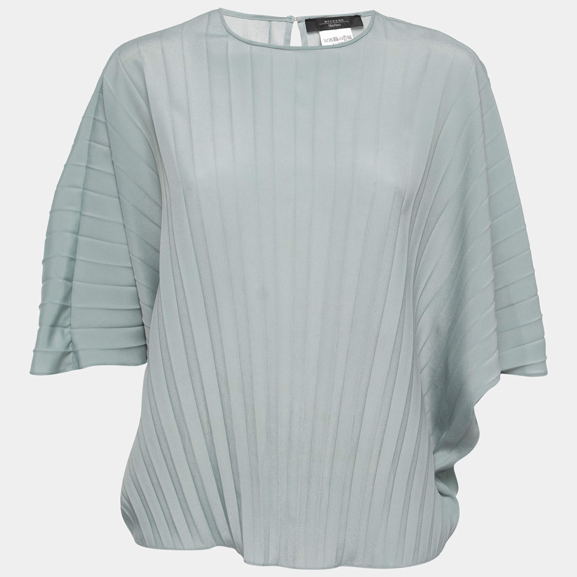 Pre Owned Weekend Max Mara Pale Blue Plisse Oversized Top M