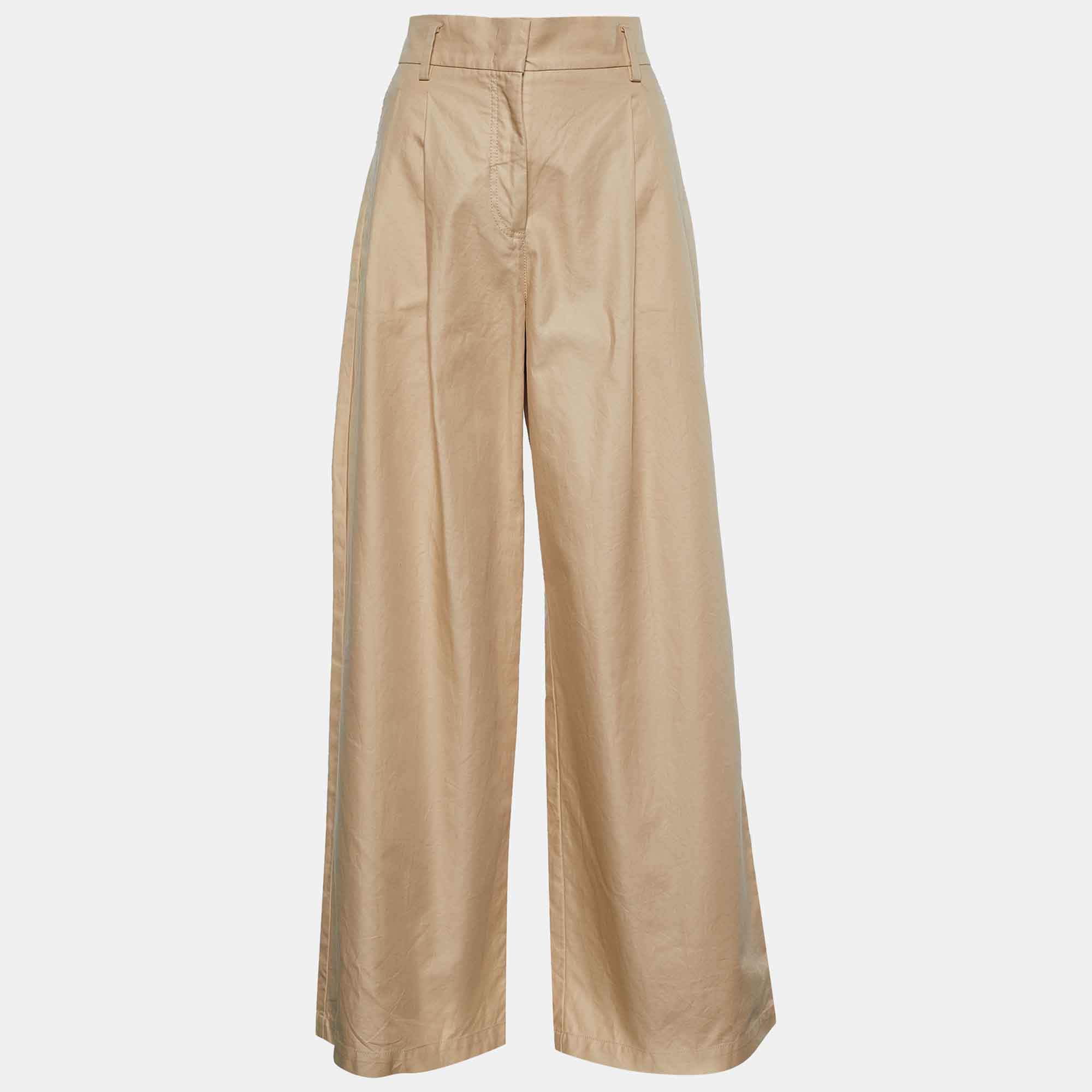 Pre Owned Weekend Max Mara Camel Brown Cotton Wide Leg Pants S