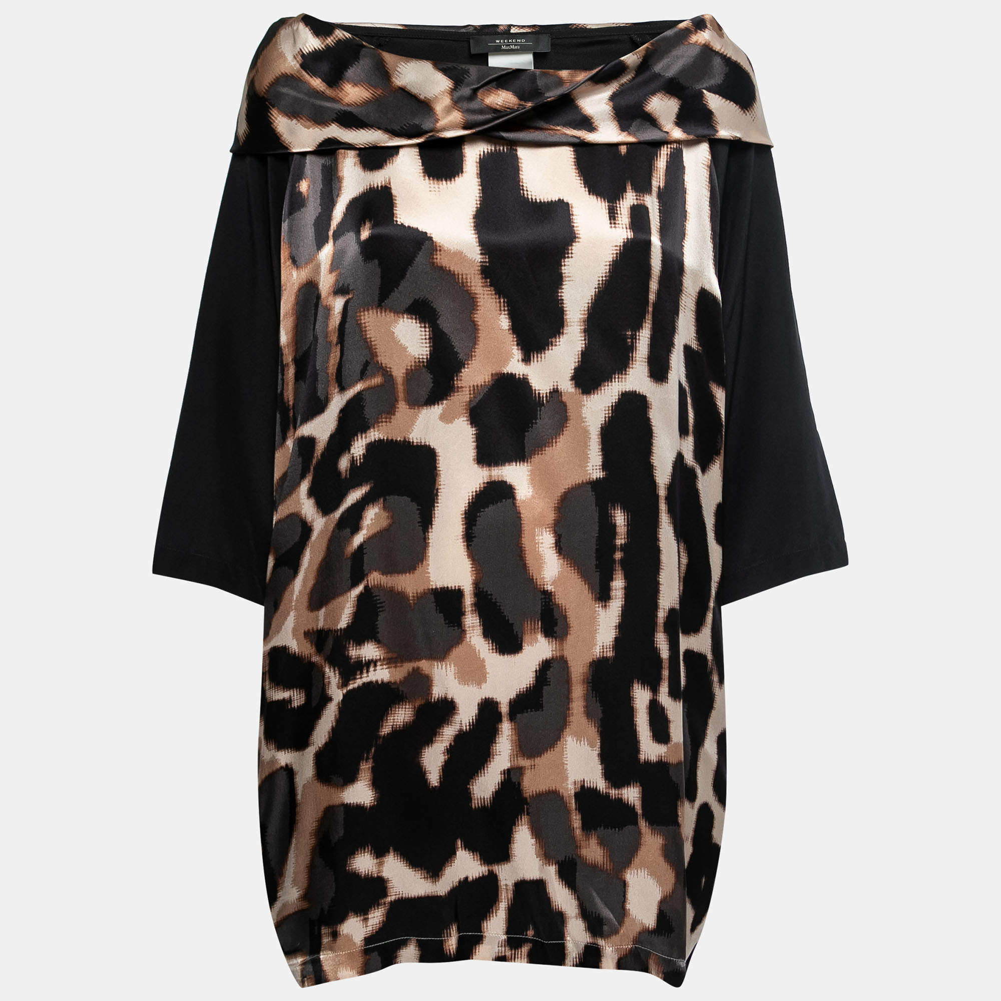 Weekend Max Mara Black Leopard Print Silk Round Neck Top M