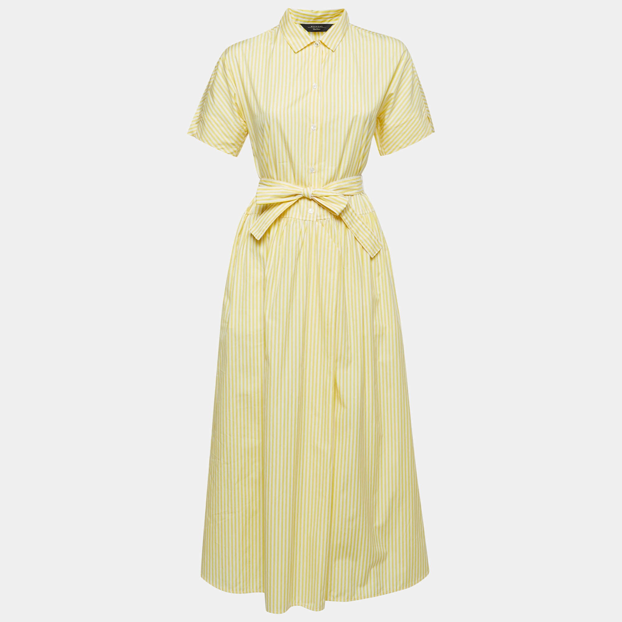 Weekend Max Mara Yellow Striped Cotton Belted Shirt Dress S