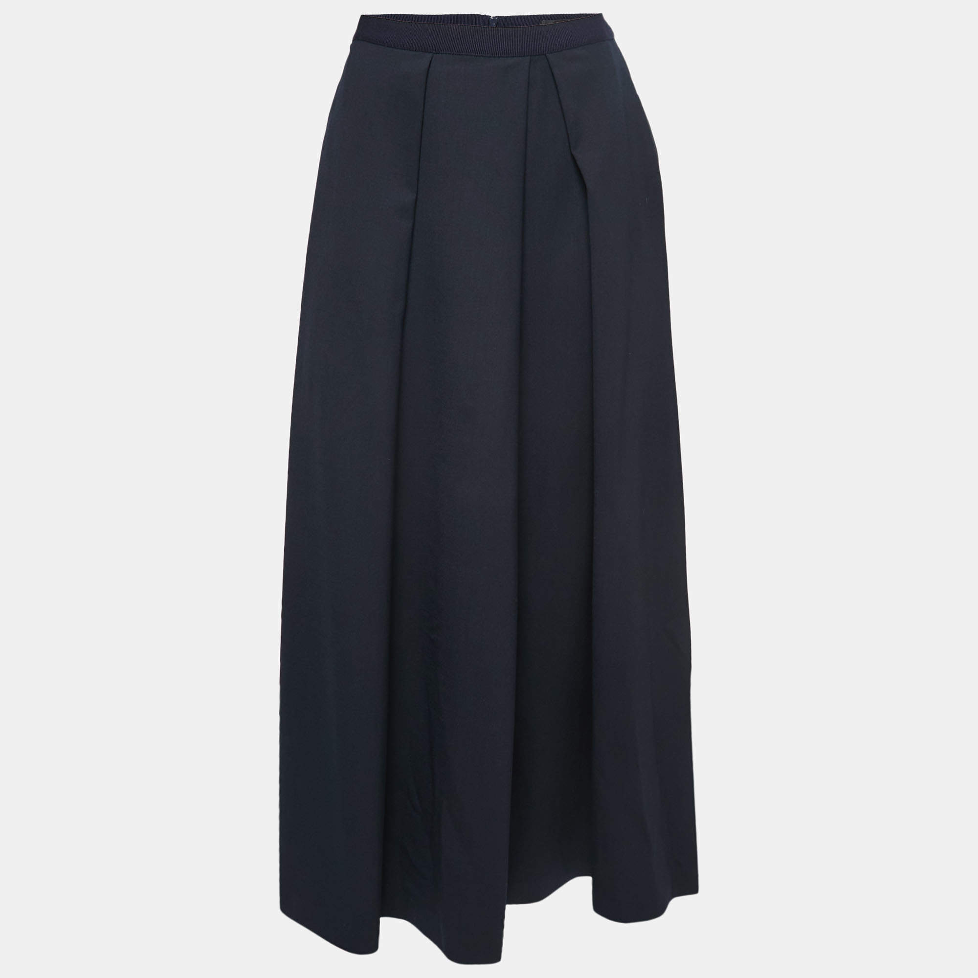 Weekend Max Mara Navy Blue Wool Pleated Maxi Skirt XS